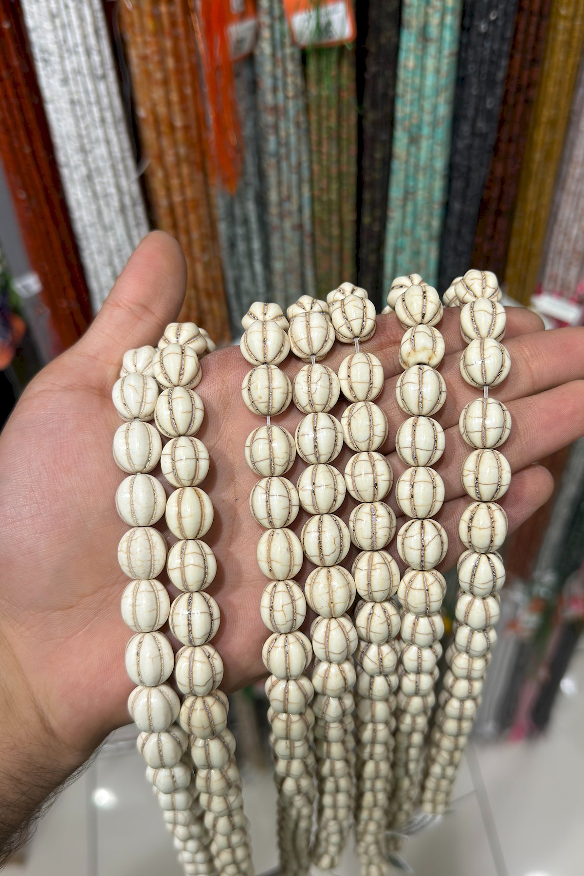 Sıkma Turkuaz Kabak Kesim Beyaz 14mm Doğal Taş Dizi