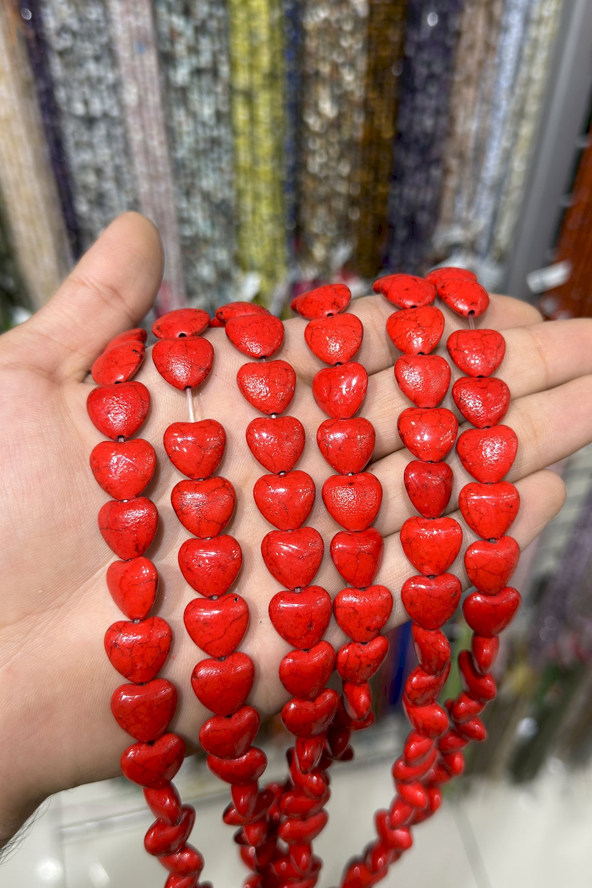 Sıkma Turkuaz Kalp Kesim Karışık 14mm Doğal Taş Dizi