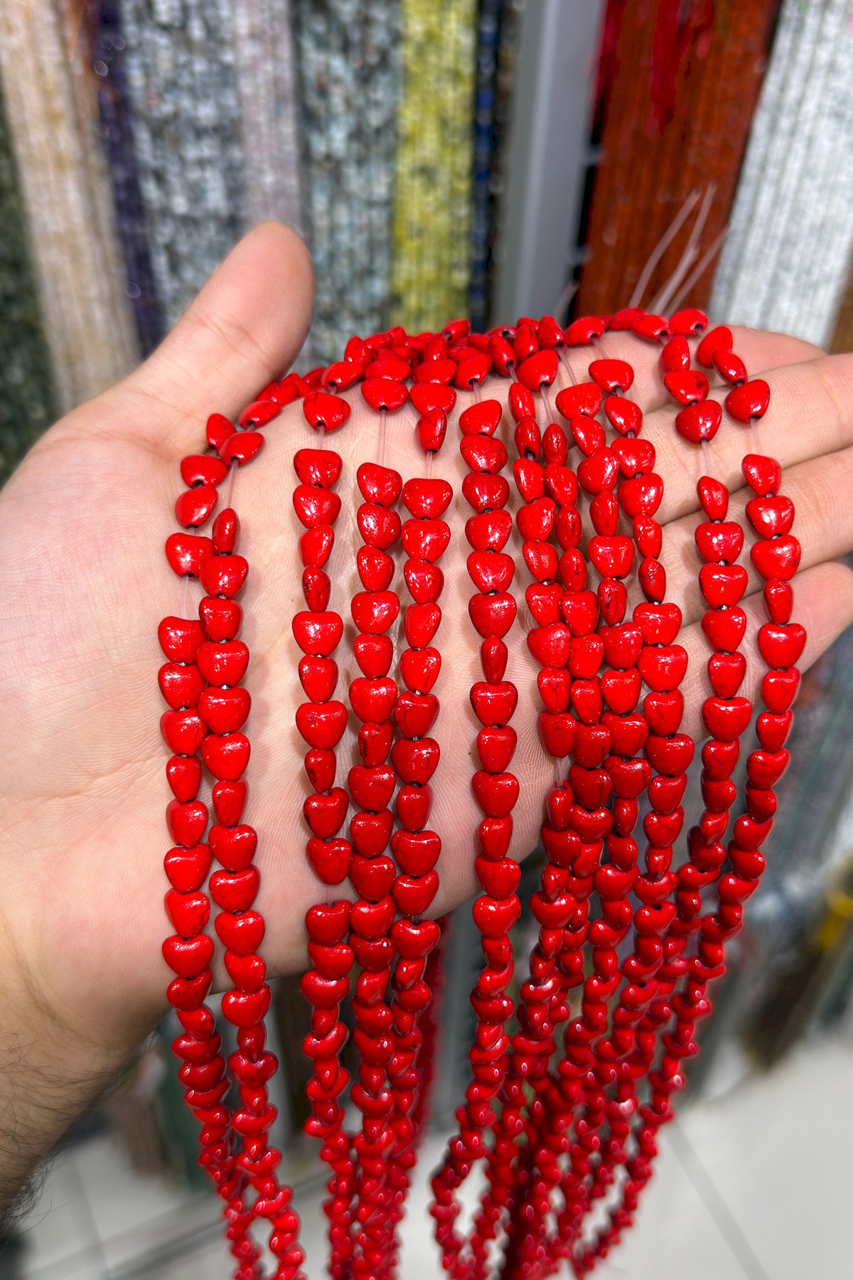 Sıkma Turkuaz Kalp Kesim Karışık 8x5mm Doğal Taş Dizi