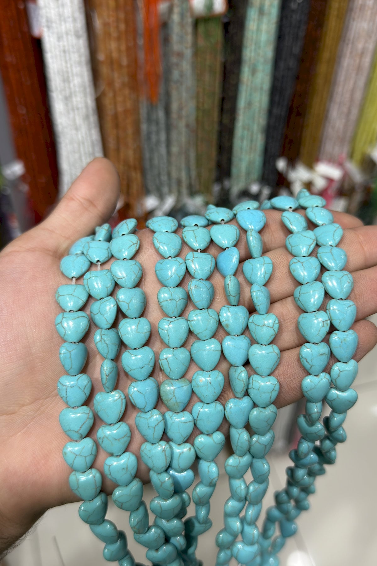 Turquoise Squeezing Natural Stone Blue Heart Cut 12x6mm String Of Beads