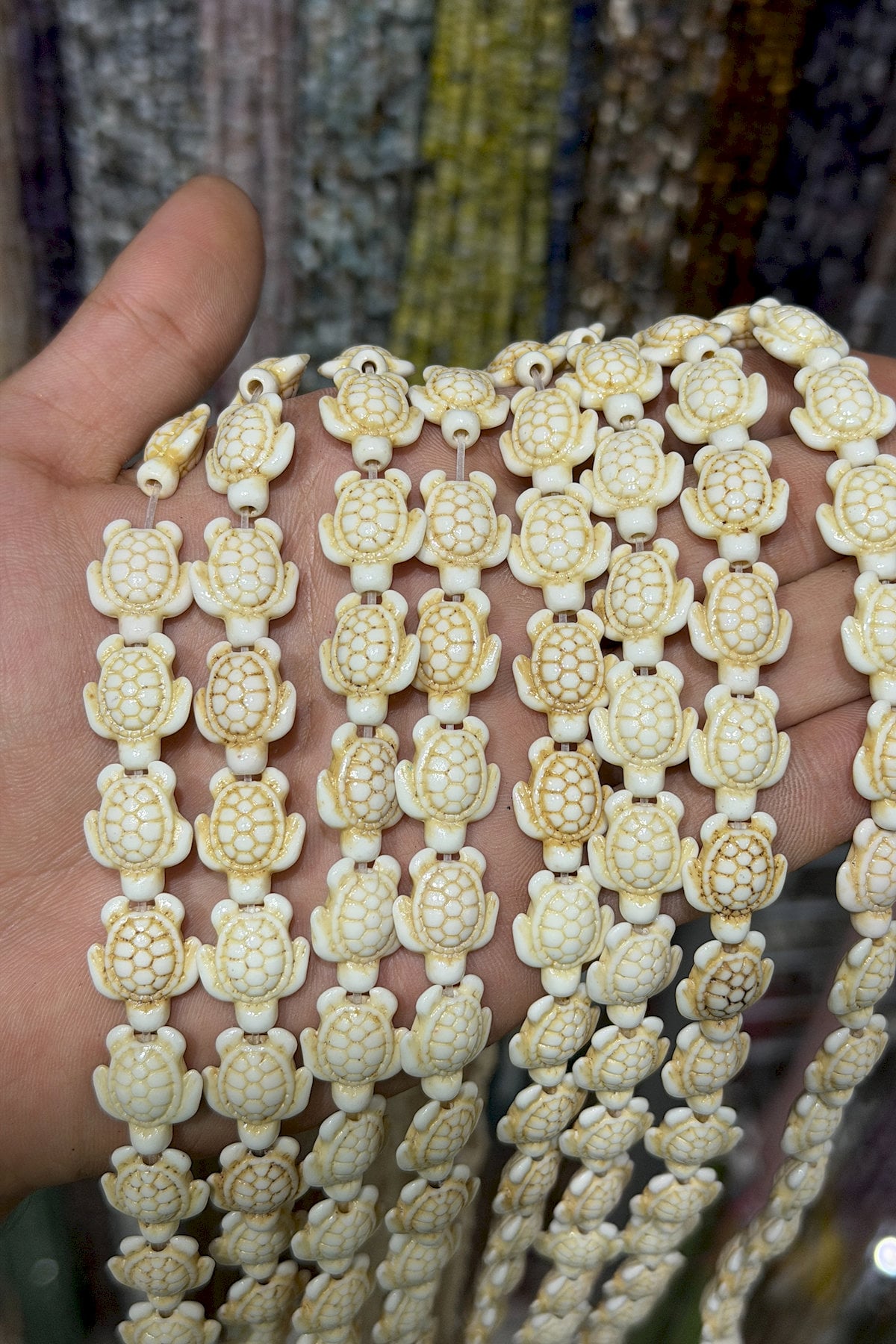 Sıkma Turkuaz Kaplumbağa Kesim Beyaz 10mm Doğal Taş Dizi