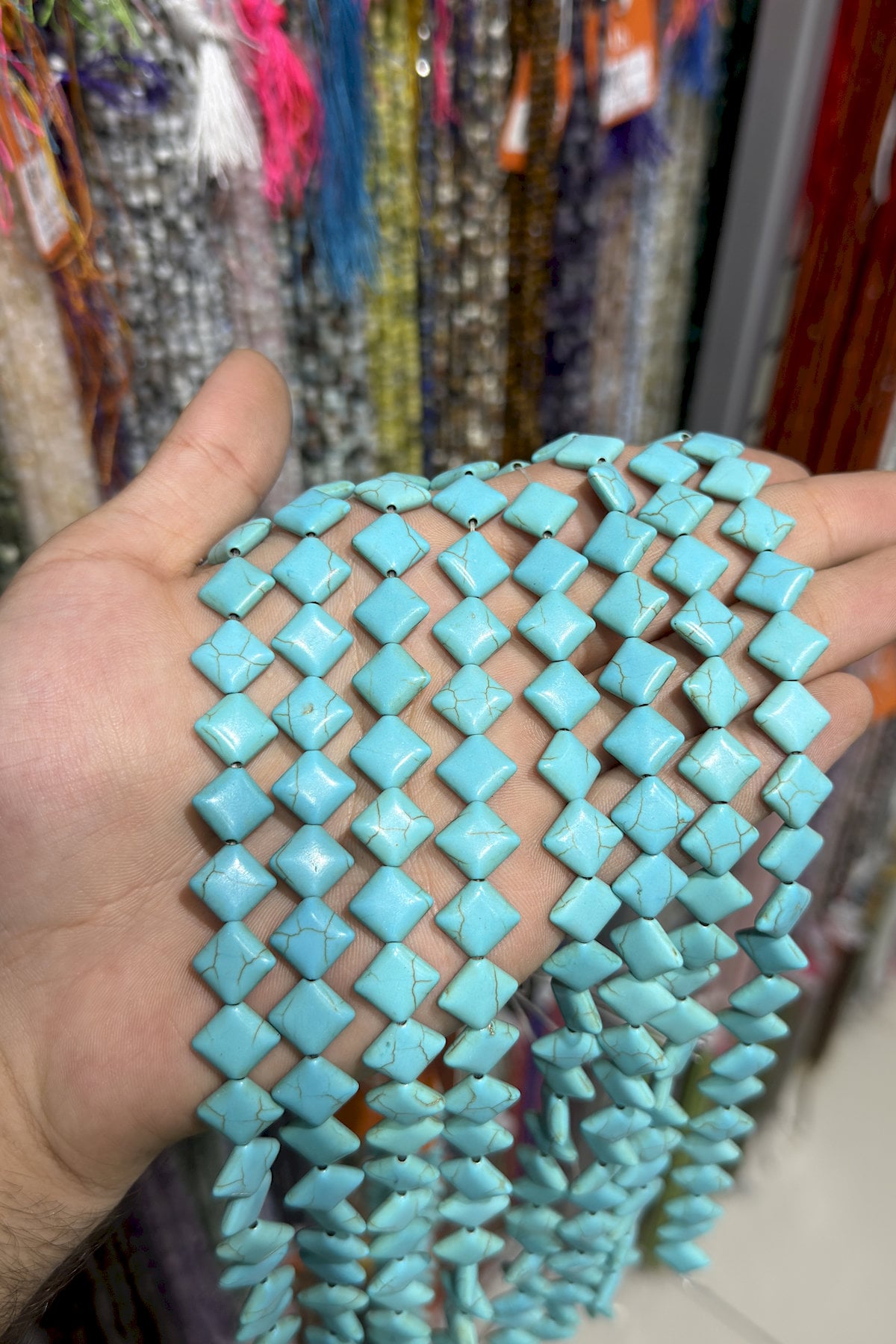 Turquoise Squeezing Natural Stone Square Cut 10mm String Of Beads