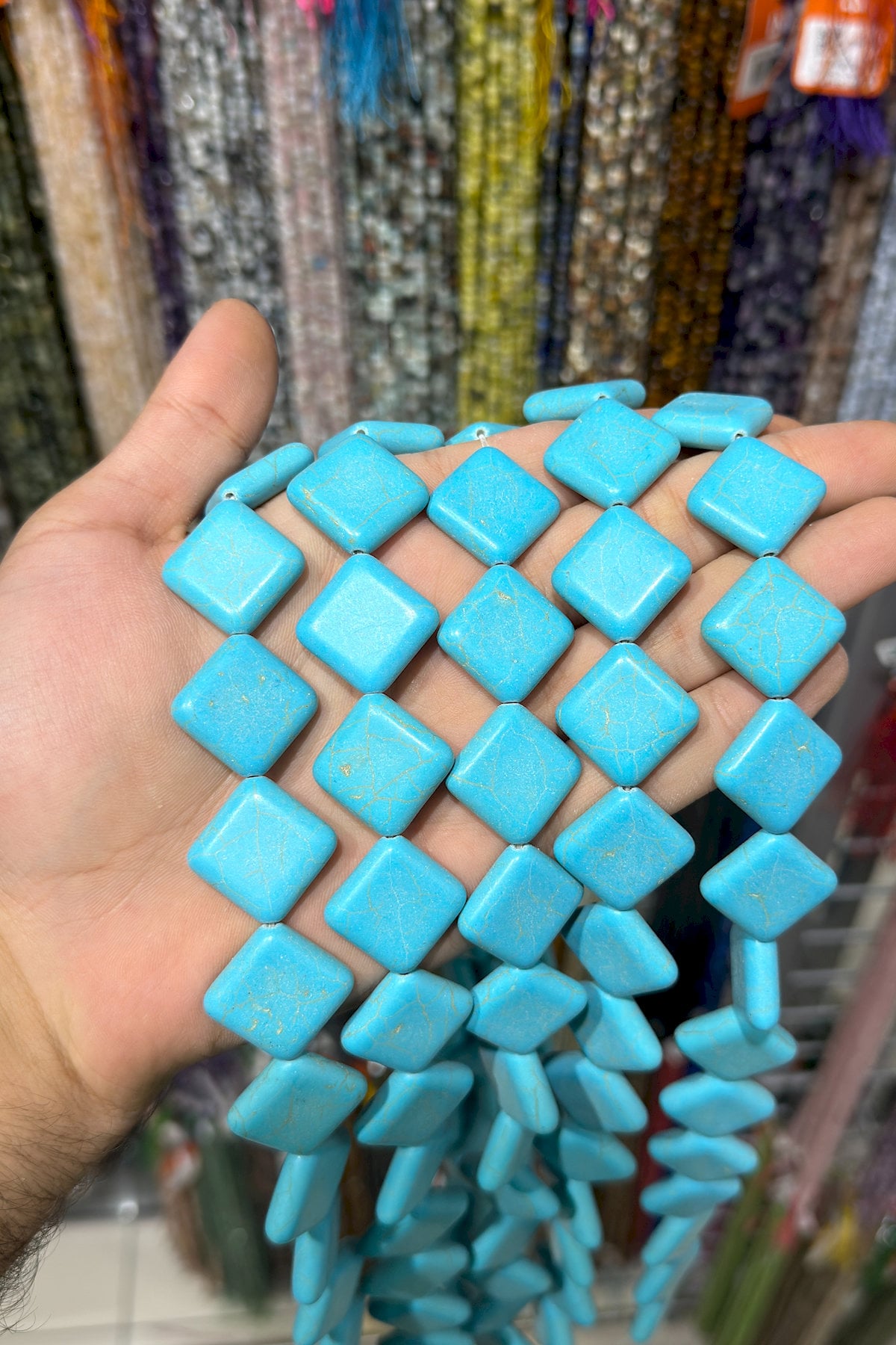 Sıkma Turkuaz Kare Kesim Mavi 20x7mm Doğal Taş Dizi