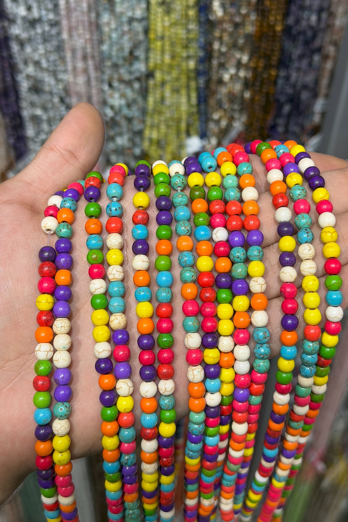 Sıkma Turkuaz Küre Kesim Karışık 6mm Doğal Taş Dizi