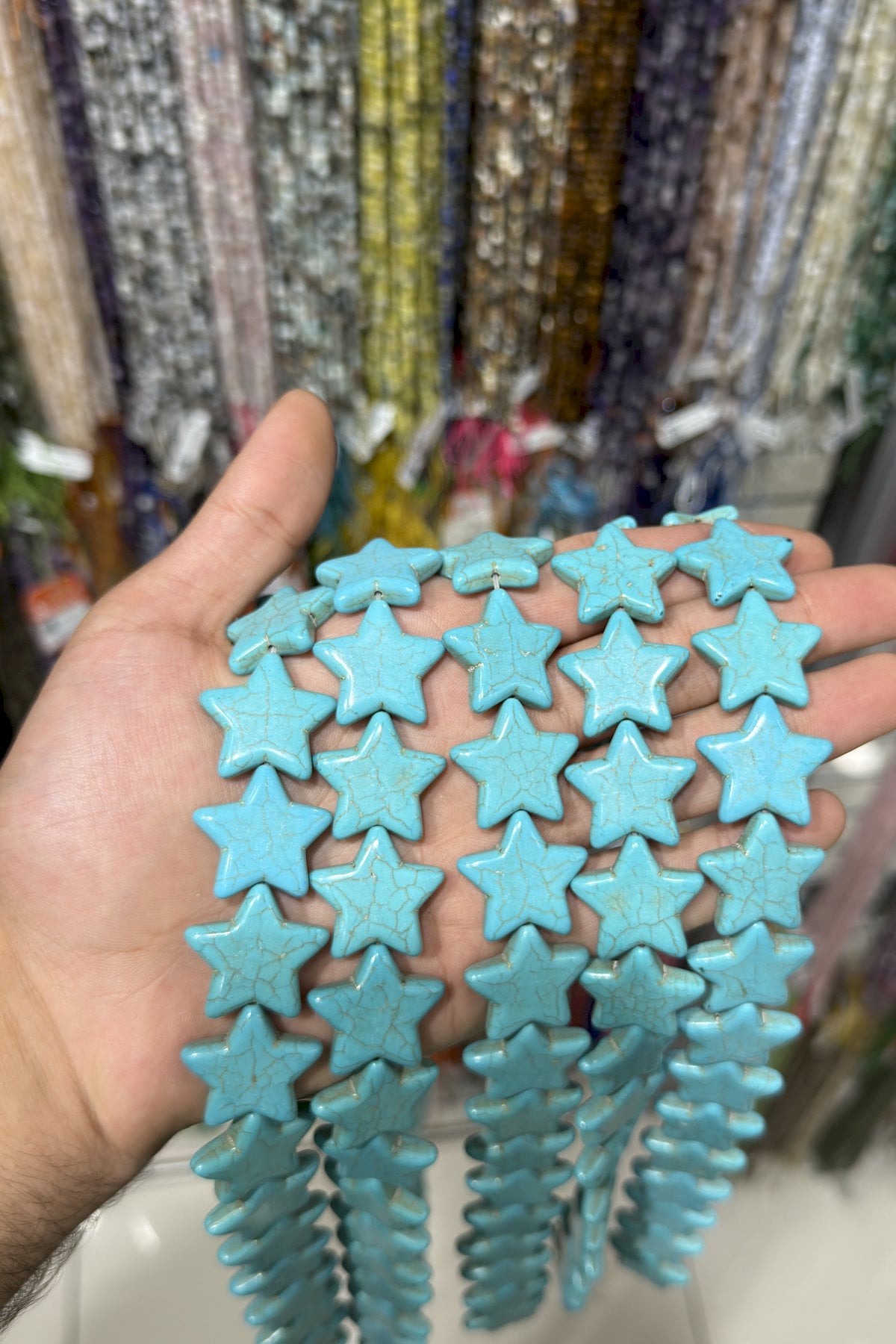 Turquoise Squeezing Natural Stone Blue Star Cut 25x6mm String Of Beads