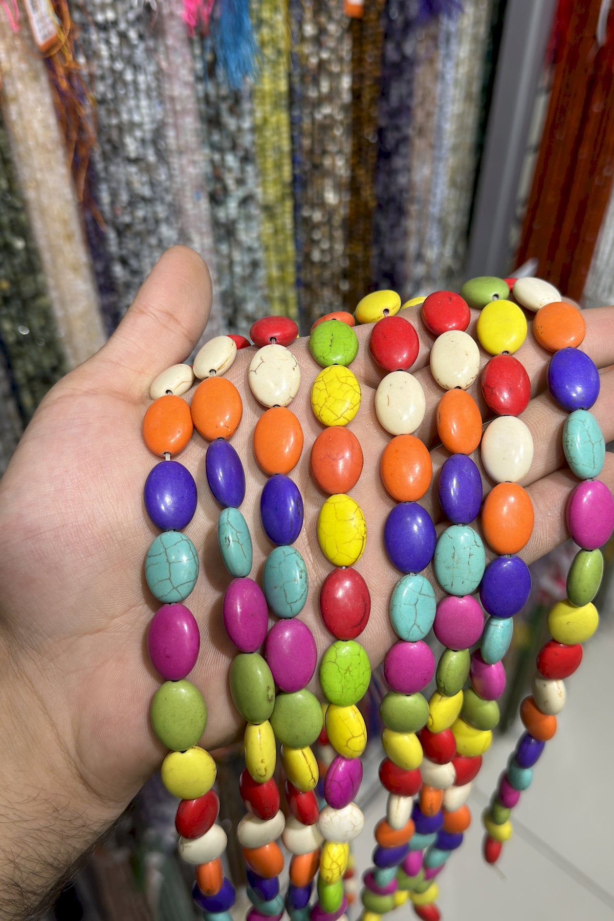 Sıkma Turkuaz Oval Kesim Karışık 13x17mm Doğal Taş Dizi