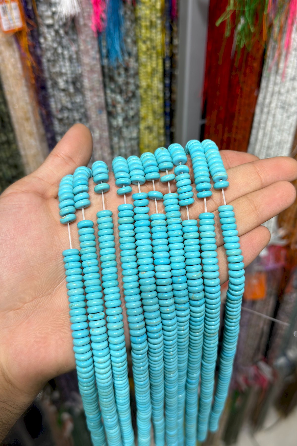 Sıkma Turkuaz Rondela Kesim Karışık 8mm Doğal Taş Dizi