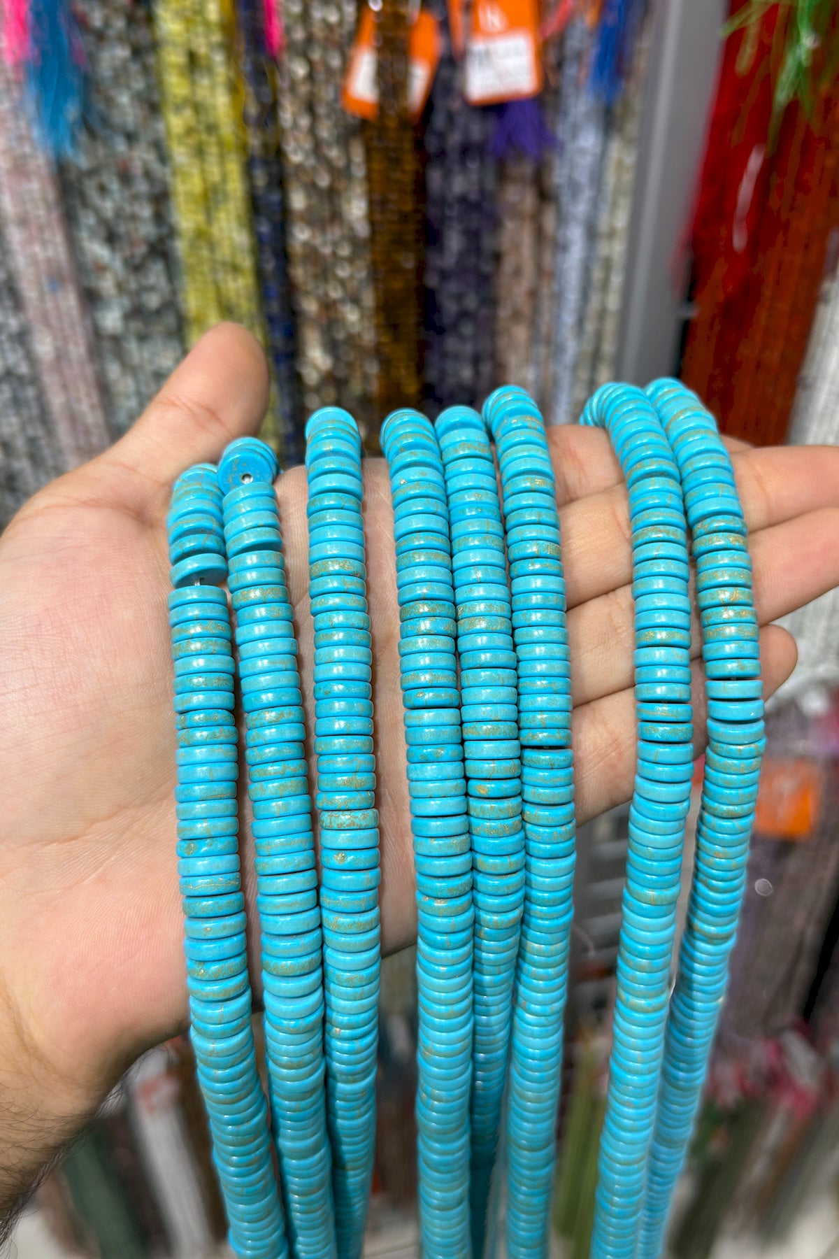 Turquoise Squeezing Natural Stone Blue Washer Cut 10x3mm String Of Beads