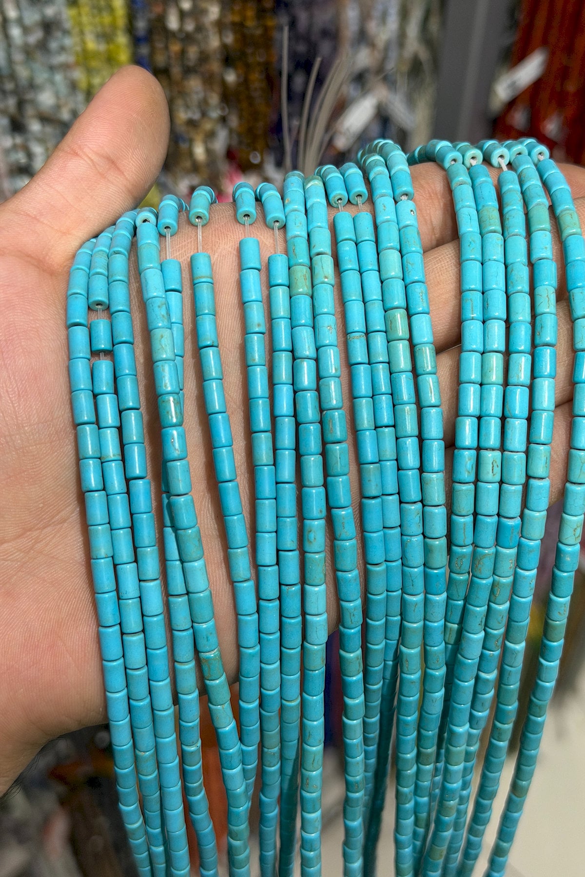 Turquoise Squeezing Natural Stone Blue Cylinder Cut 4x6mm String Of Beads