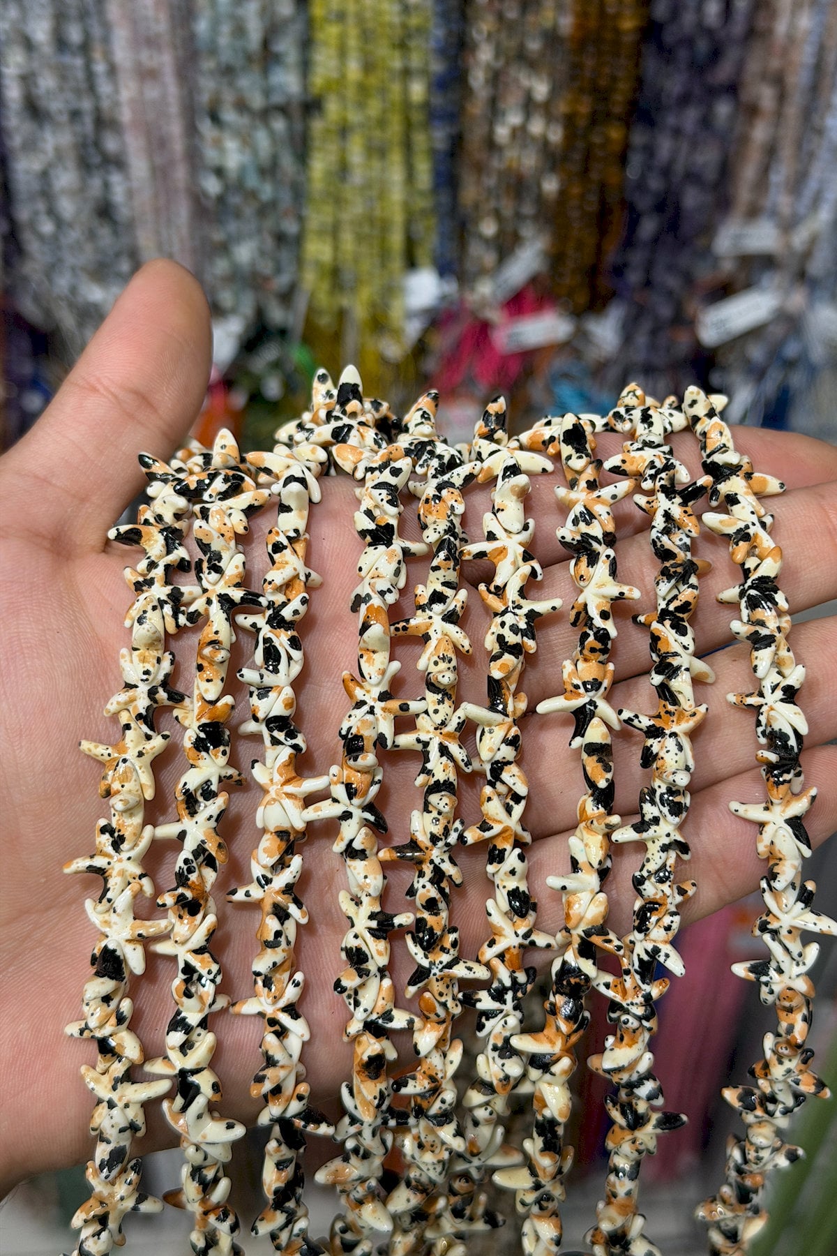 Sıkma Turkuaz Taşı Deniz Yıldızı Kesim 15mm Siyah Beyaz Dizi