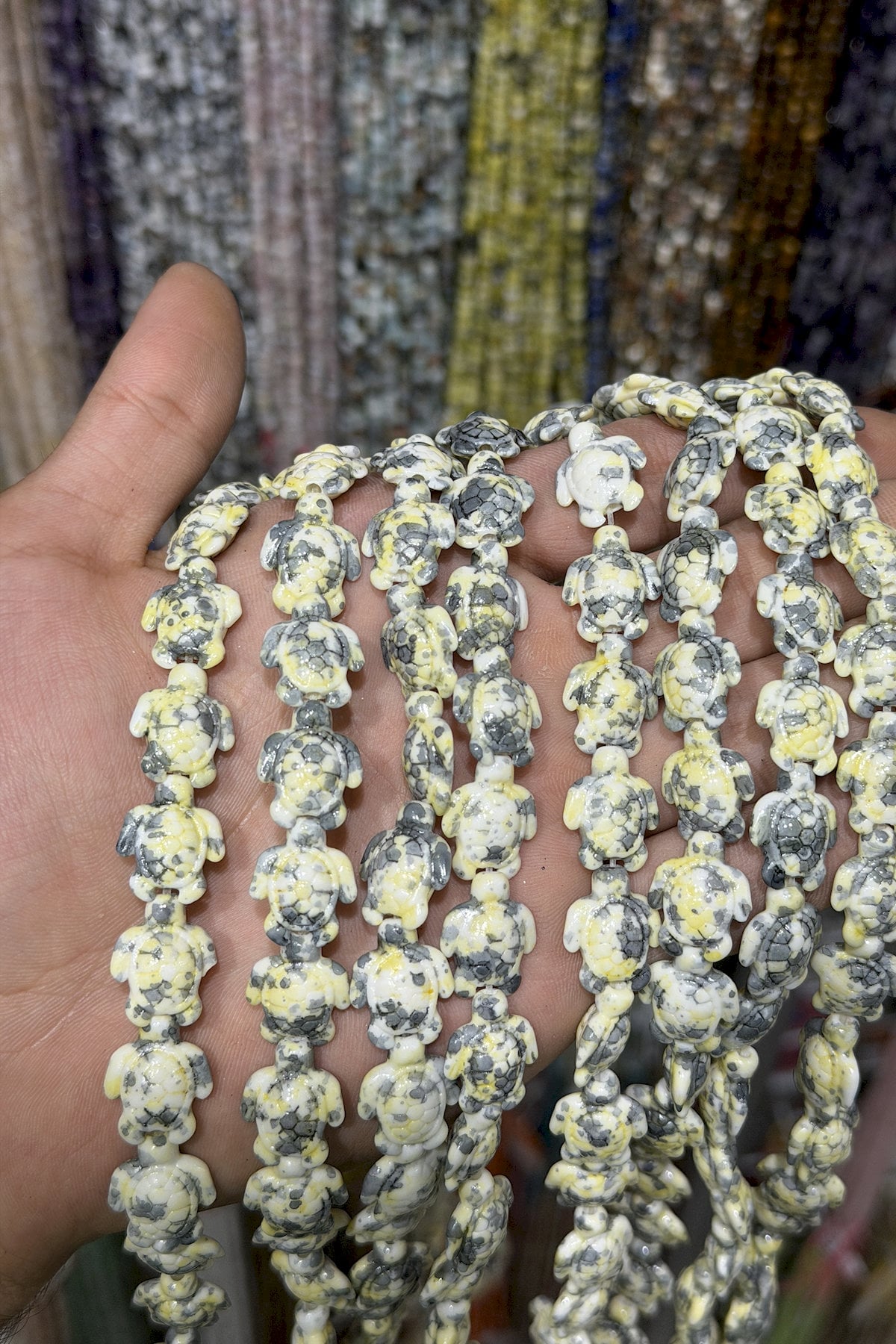 Sıkma Turkuaz Taşı Kaplumbağ Kesim 10mm Yeşil Beyaz Dizi