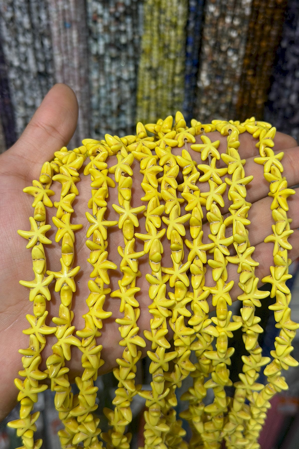 Turkuaz Sıkma Doğal Taş Sarı Deniz Yıldızı 12x14mm Dizi