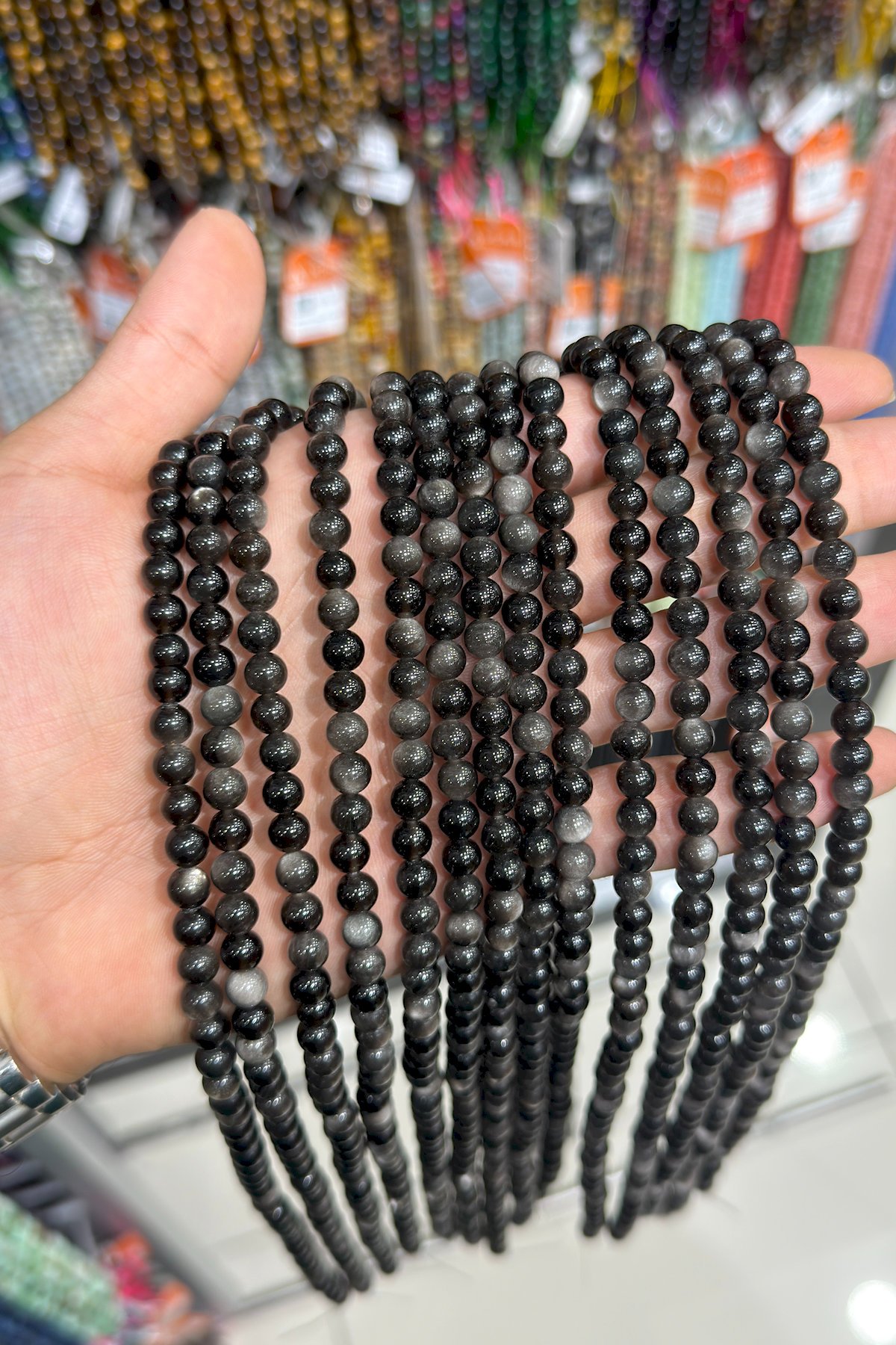 Silver Obsidyen Taşı Küre Kesim Parlak 6mm Doğal Taş Dizi [AA]