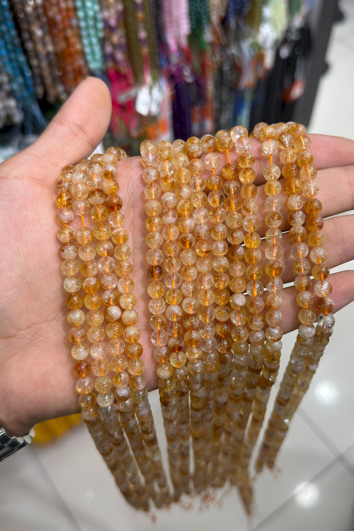 Sitrin Taşı Küre Kesim Parlak 6mm Doğal Taş Dizi [AA]