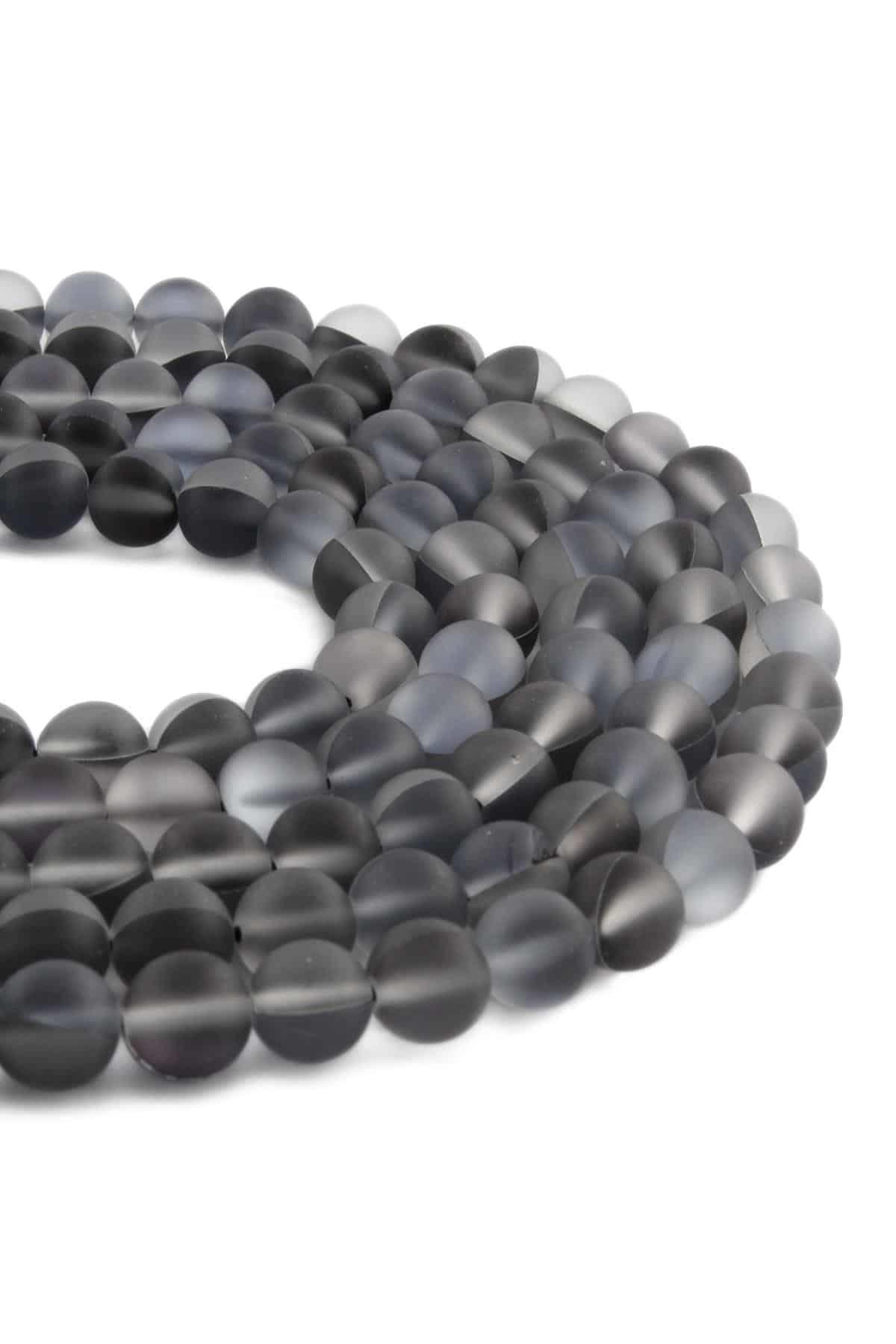 Thermal Quartz Natural Stone Matte Dark Grey Globe Cut 8mm String Of Beads
