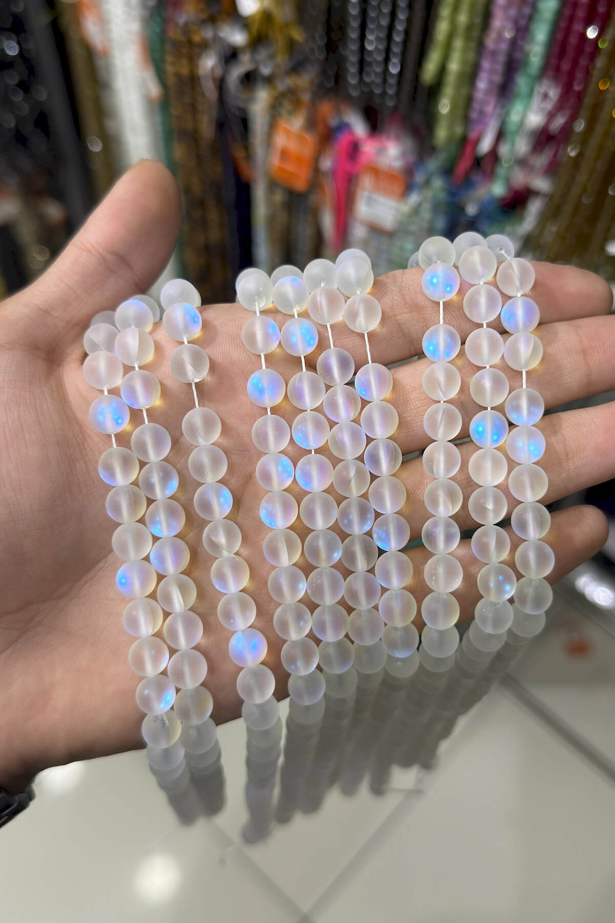 Termal Kuvars Taşı Küre Kesim Mat Beyaz 8mm Doğal Taş Dizi [AA]