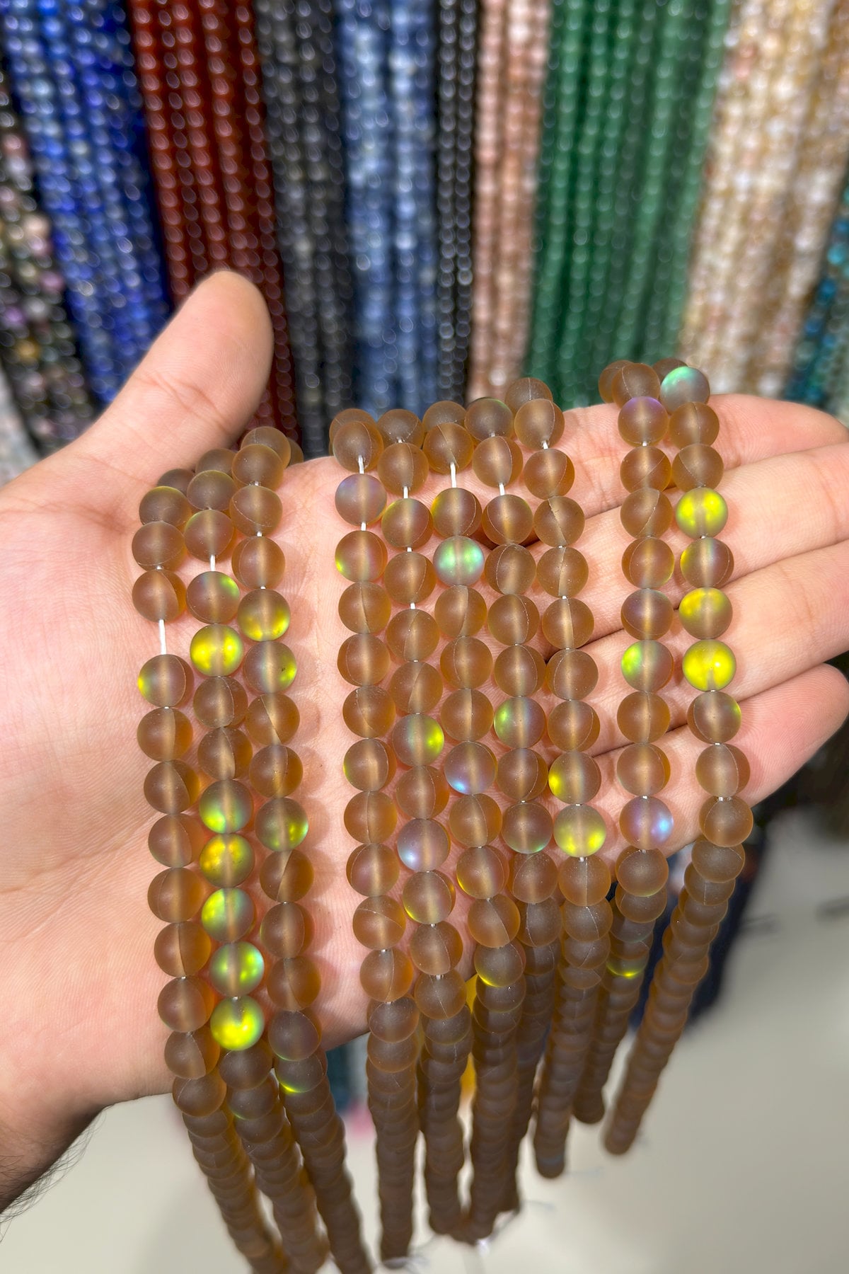 Thermal Quartz Natural Stone Matte Brown Globe Cut 8mm String Of Beads