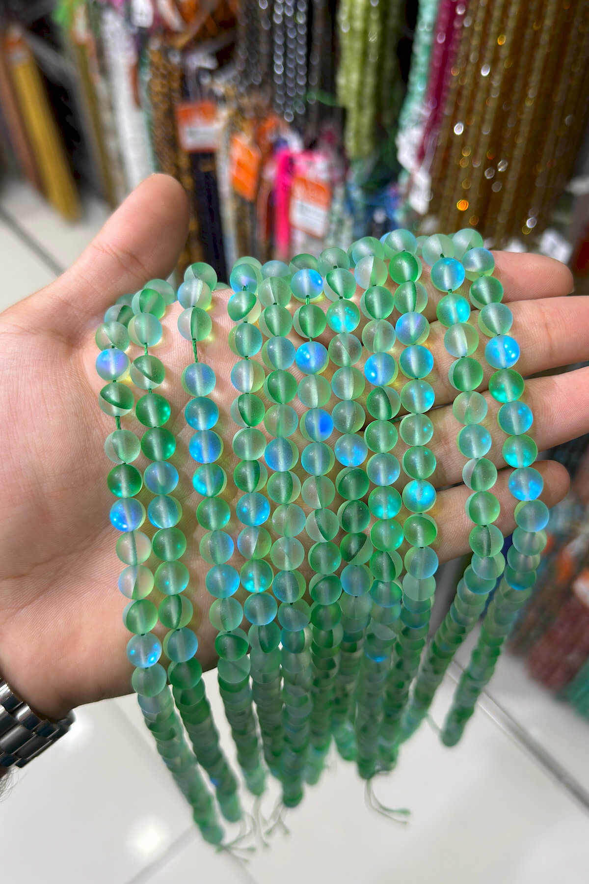 Termal Kuvars Taşı Küre Kesim Mat Yeşil 8mm Doğal Taş Dizi [AB+]