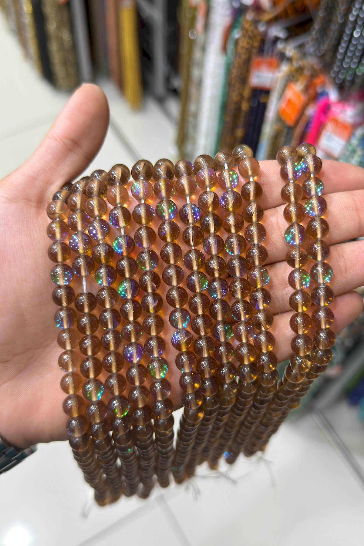 Termal Kuvars Taşı Küre Kesim Parlak Kahverengi 8mm Doğal Taş Dizi