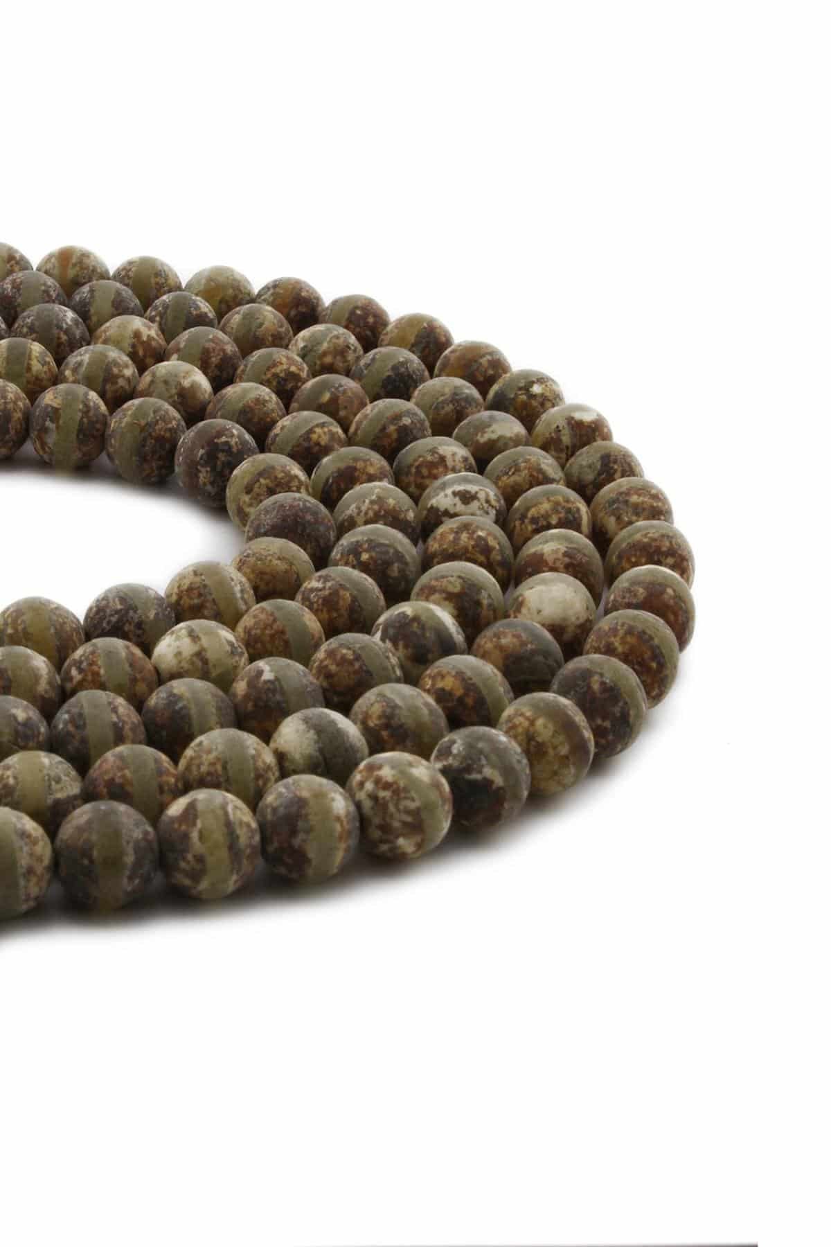Tibetan Agate Natural Stone Brown Globe Cut 8mm String Of Beads