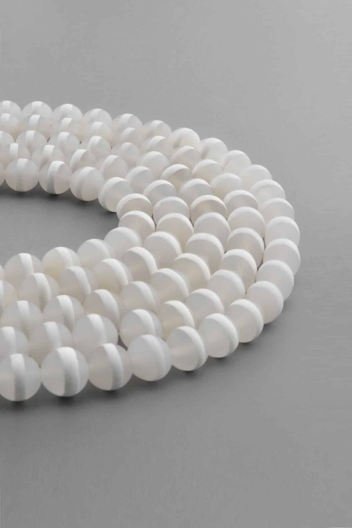 Tibetan Agate Natural Stone Globe Cut Matte White 8mm String Of Beads