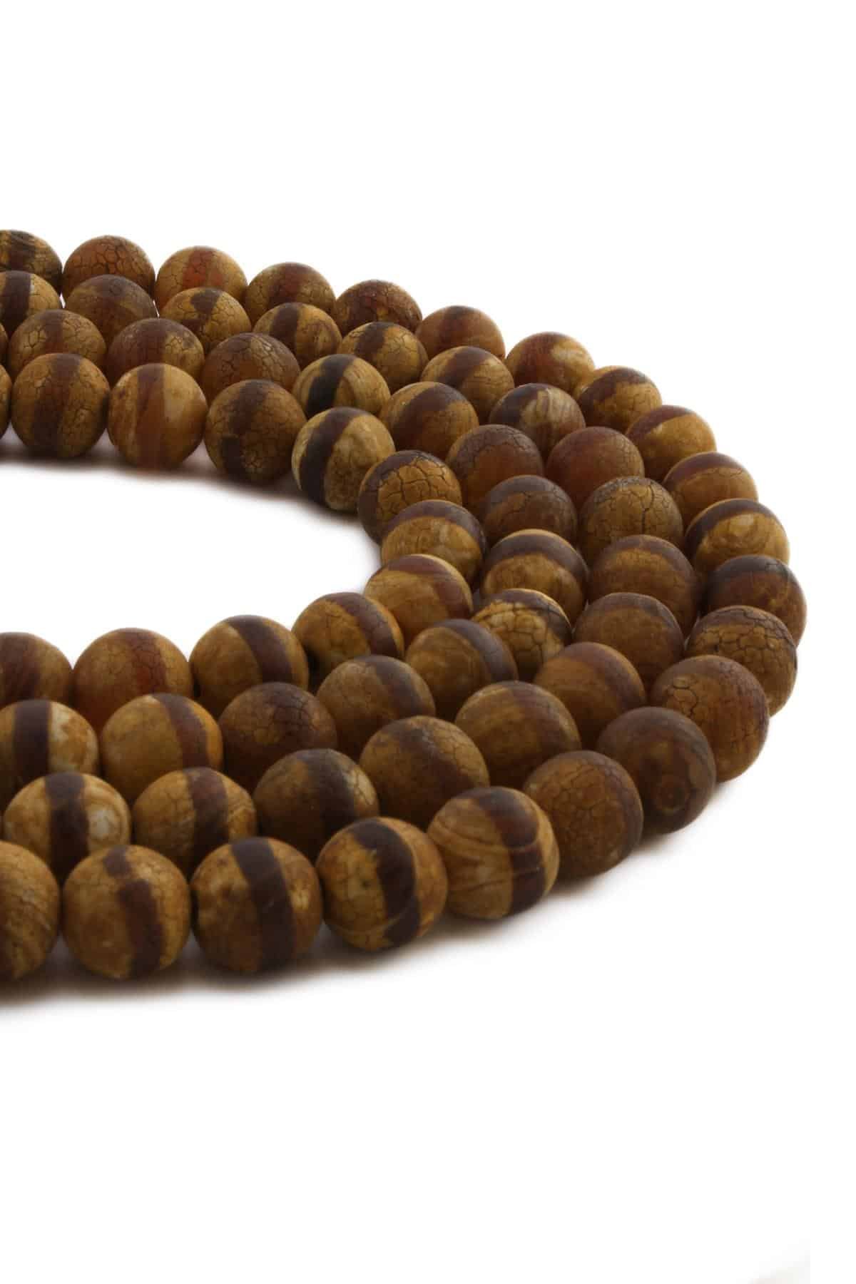 Tibetan Agate Natural Stone Matte Light Brown Globe Cut 10mm String Of Beads