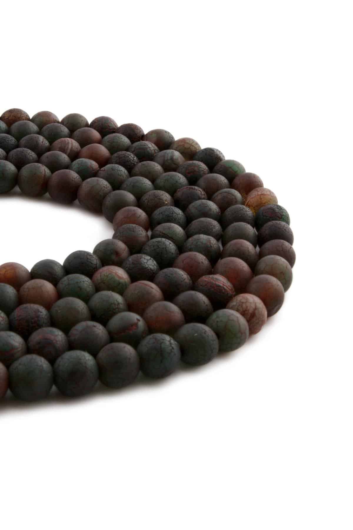Tibetan Agate Natural Stone Matte Khaki-Red Globe Cut 8mm String Of Beads