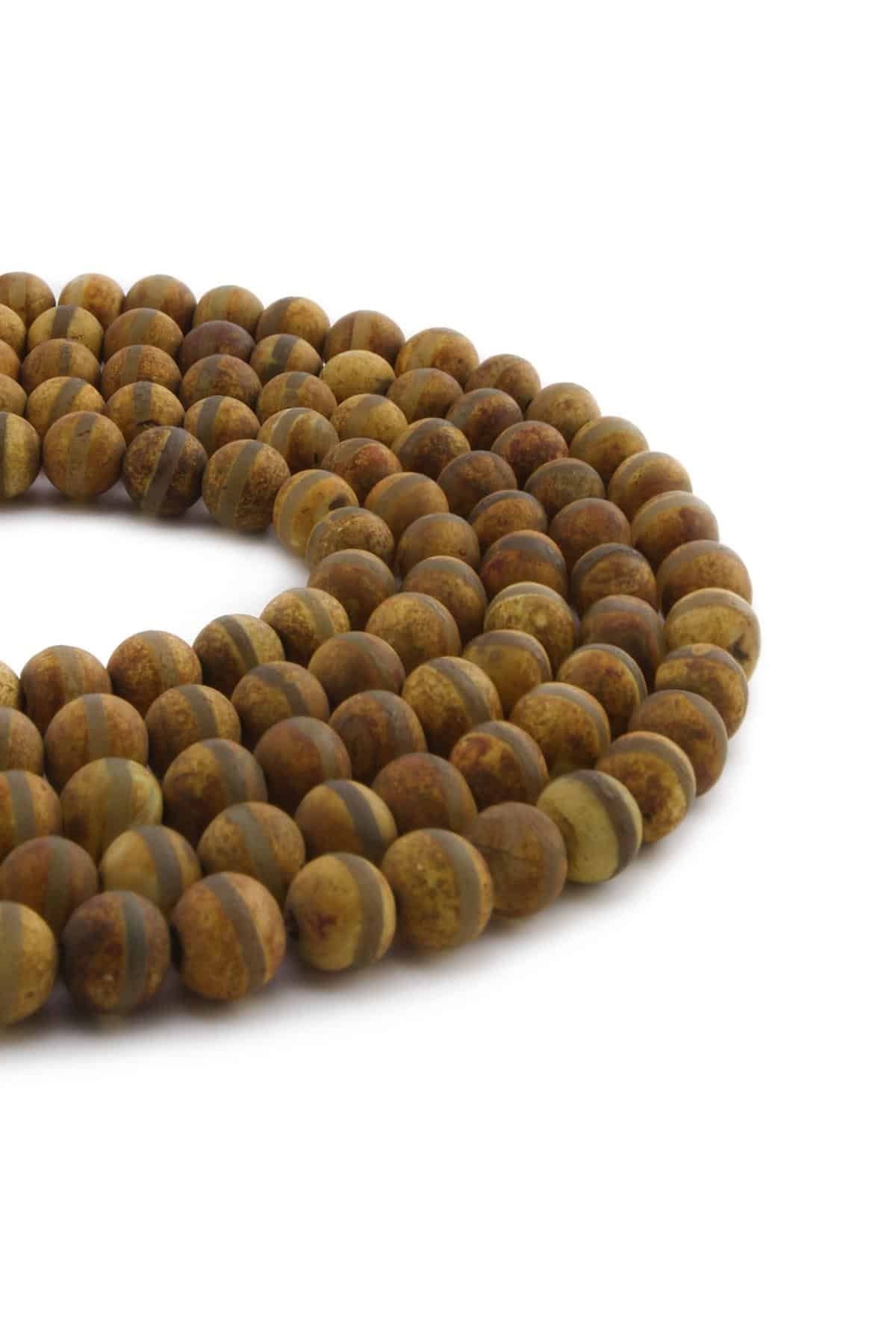Tibetan Agate Natural Stone Matte Mustard Globe Cut 8mm String Of Beads