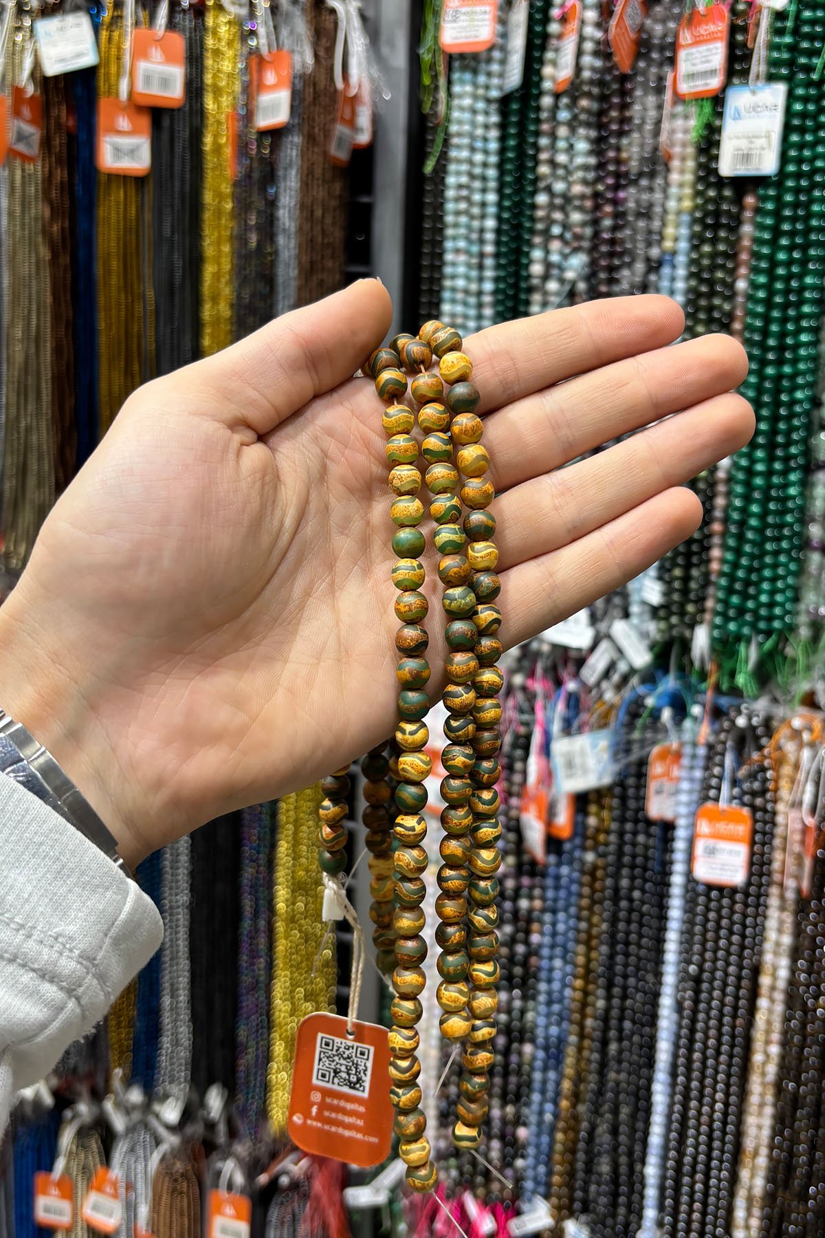 Tibet Akik Taşı Küre Kesim Mat Hardal 8mm Doğal Taş Dizi