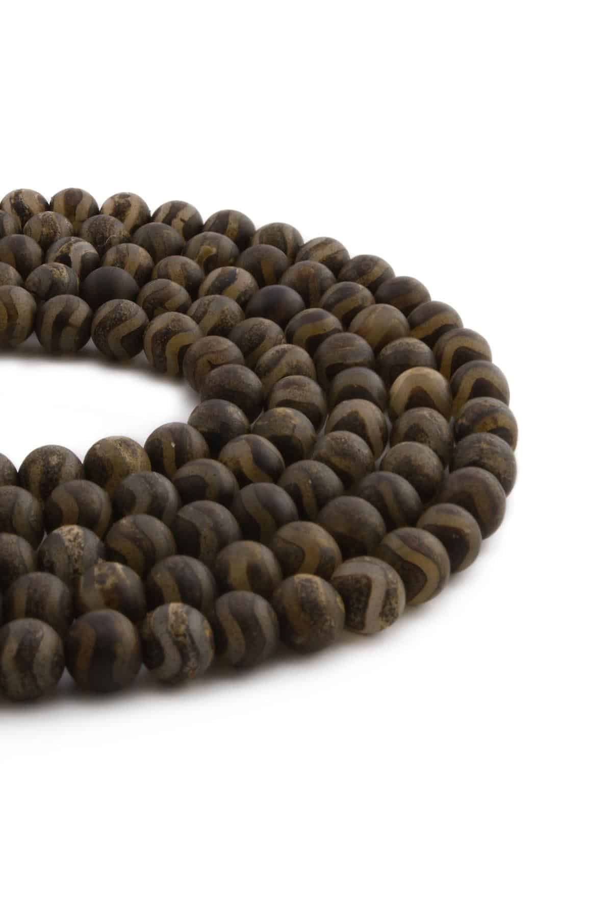 Tibetan Agate Natural Stone Matte Brown Globe Cut 8mm String Of Beads