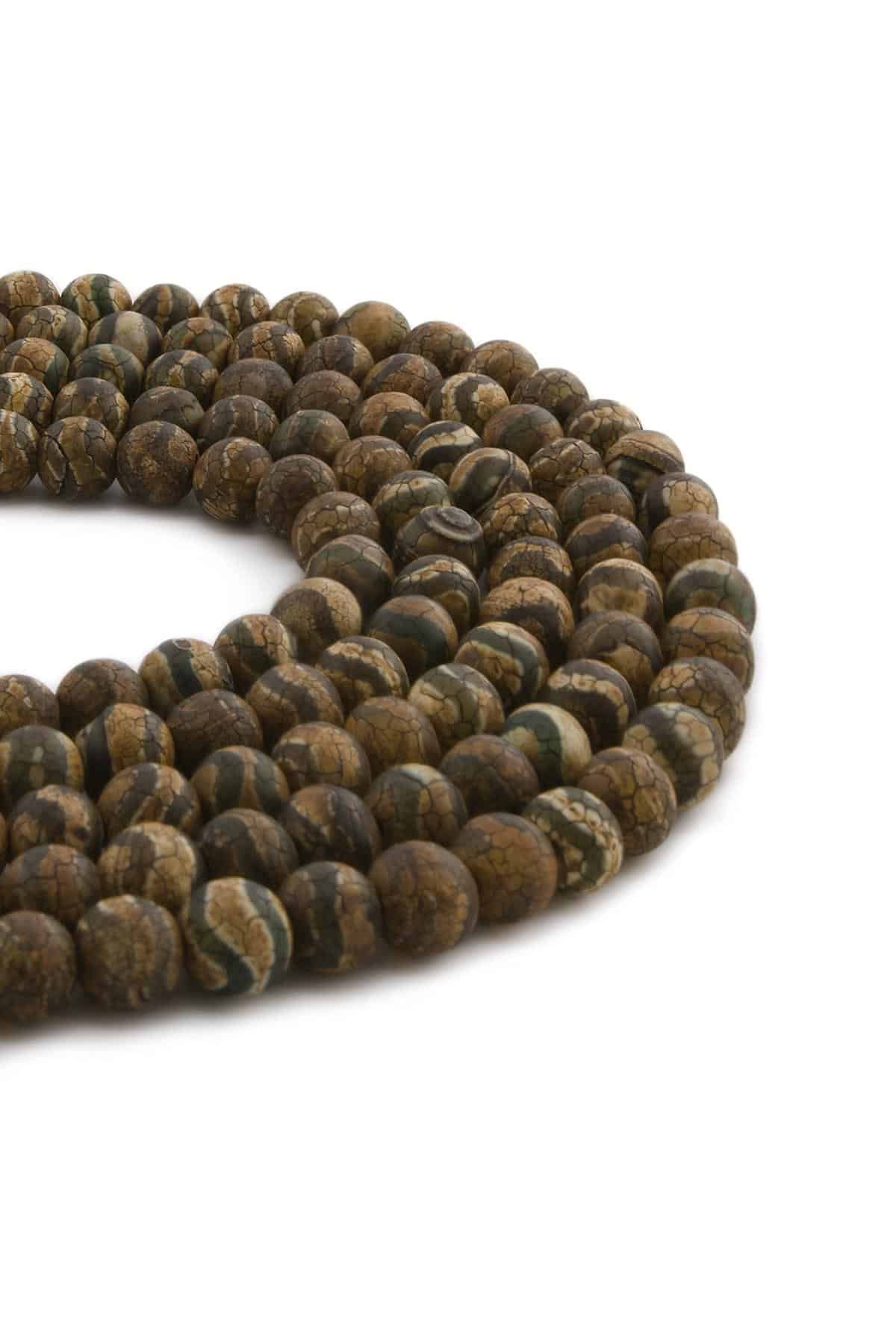 Tibetan Agate Natural Stone Matte Brown-Green Globe Cut 8mm String Of Beads