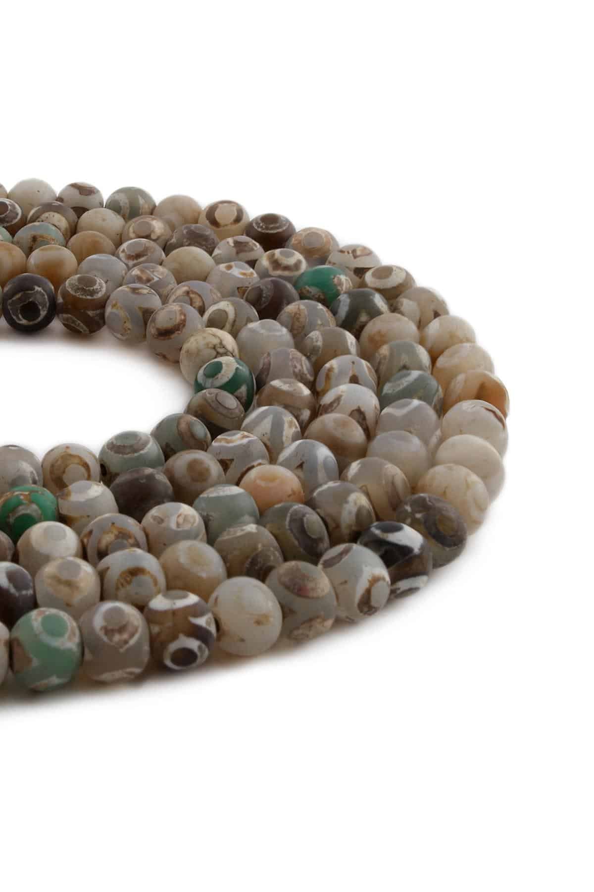 Tibetan Agate Natural Stone Matte Karşık Globe Cut 8mm String Of Beads