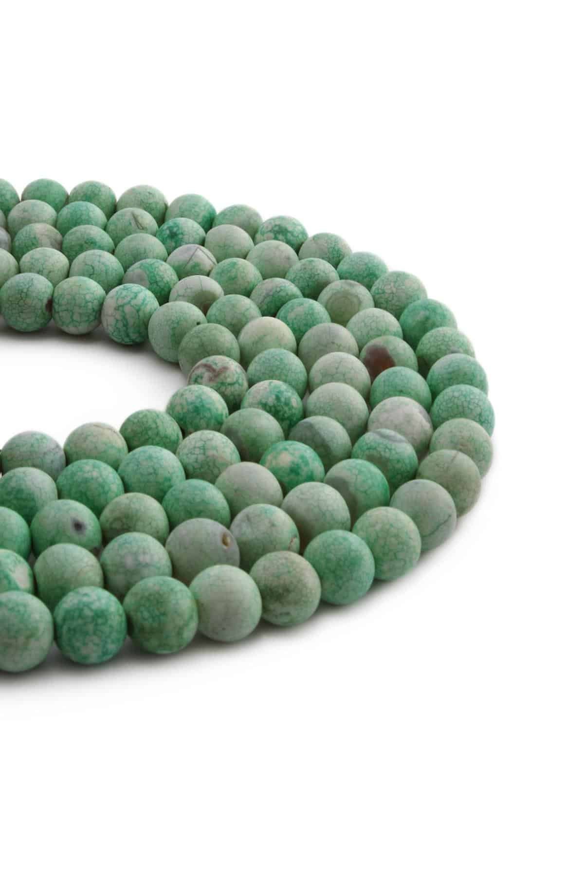 Tibetan Agate Natural Stone Matte Water Green Globe Cut 8mm String Of Beads