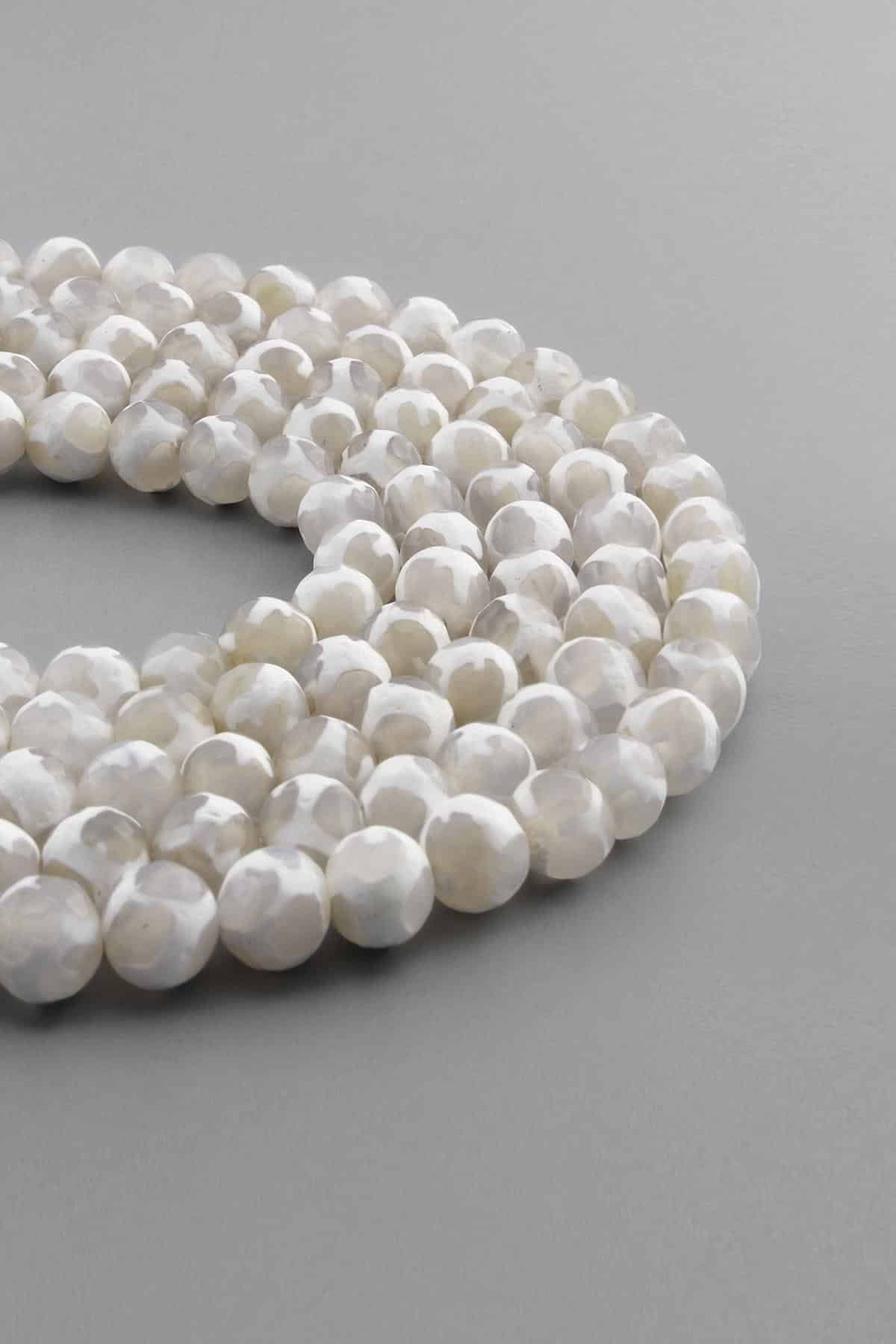 Tibetan Agate Natural Stone Shiny White Facet Cut 8mm String Of Beads