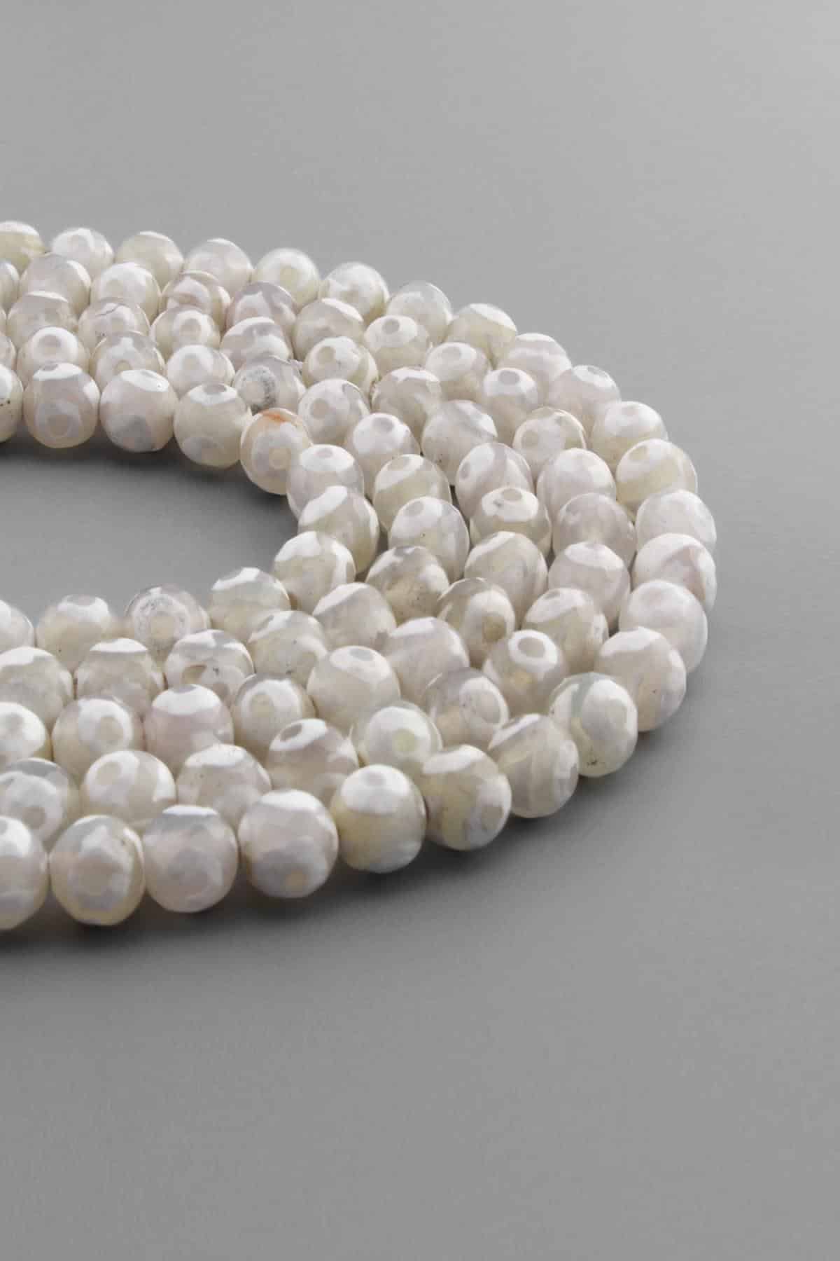 Tibetan Agate Natural Stone Shiny White Facet Cut 8mm String Of Beads