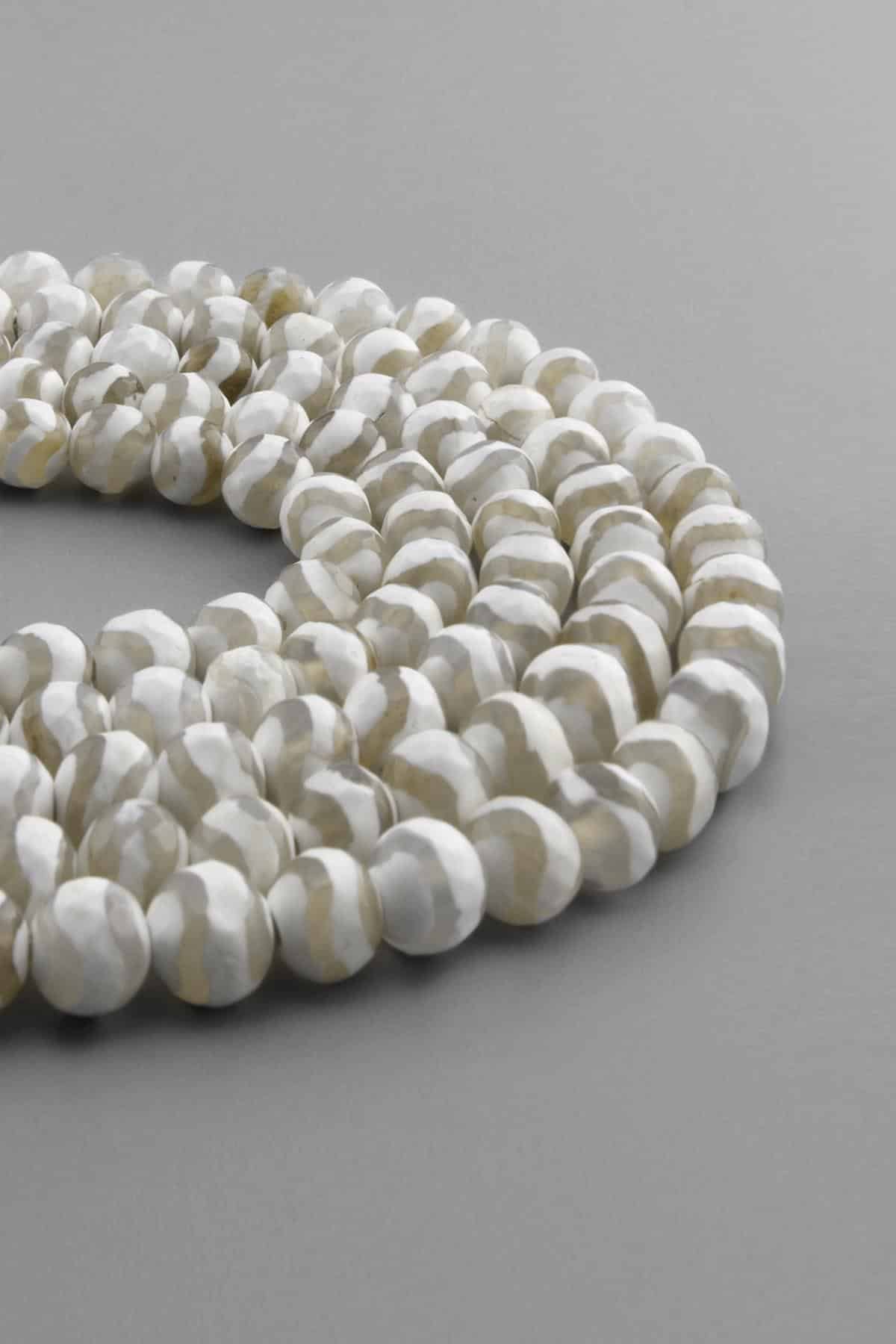 Tibetan Agate Natural Stone Shiny White Facet Cut 8mm String Of Beads