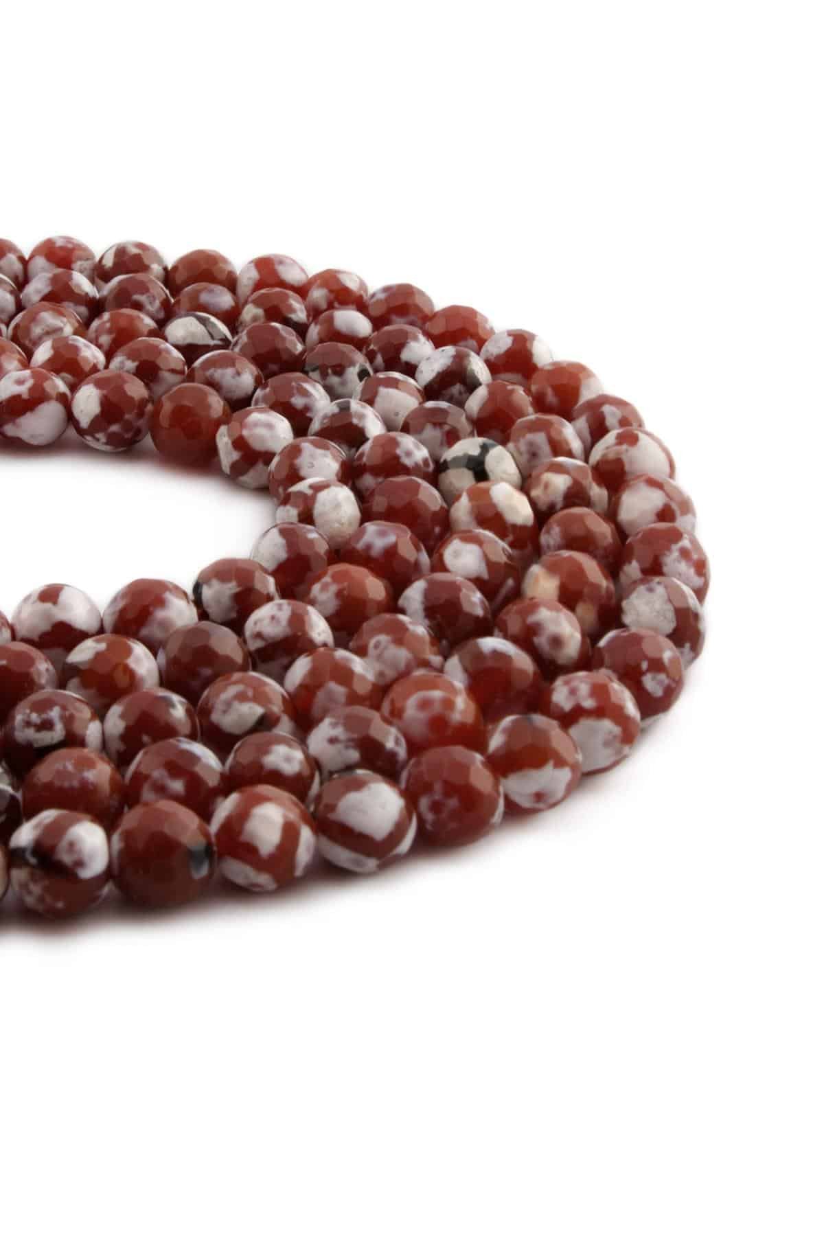 Tibetan Agate Natural Stone Shiny Dark Red Facet Cut 8mm String Of Beads