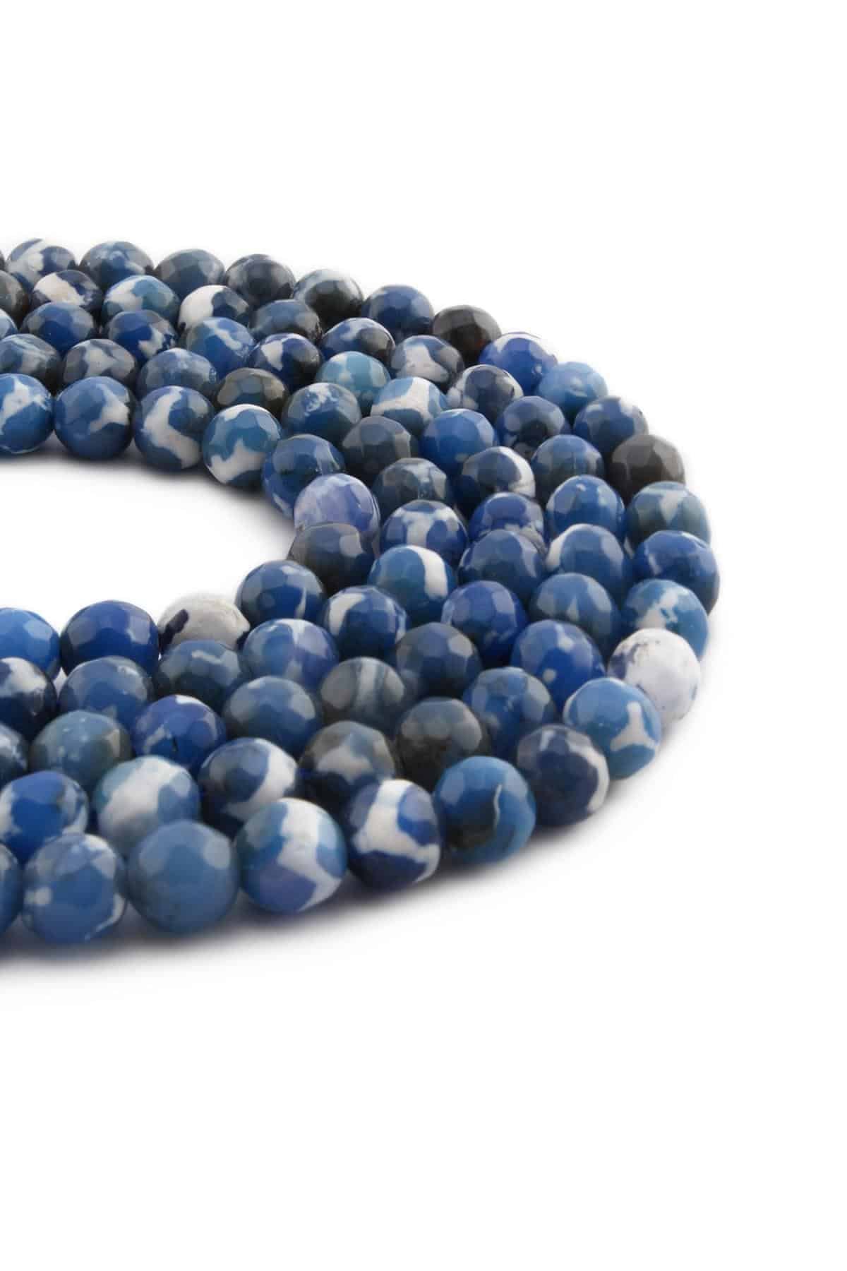 Tibetan Agate Natural Stone Shiny Blue Facet Cut 8mm String Of Beads