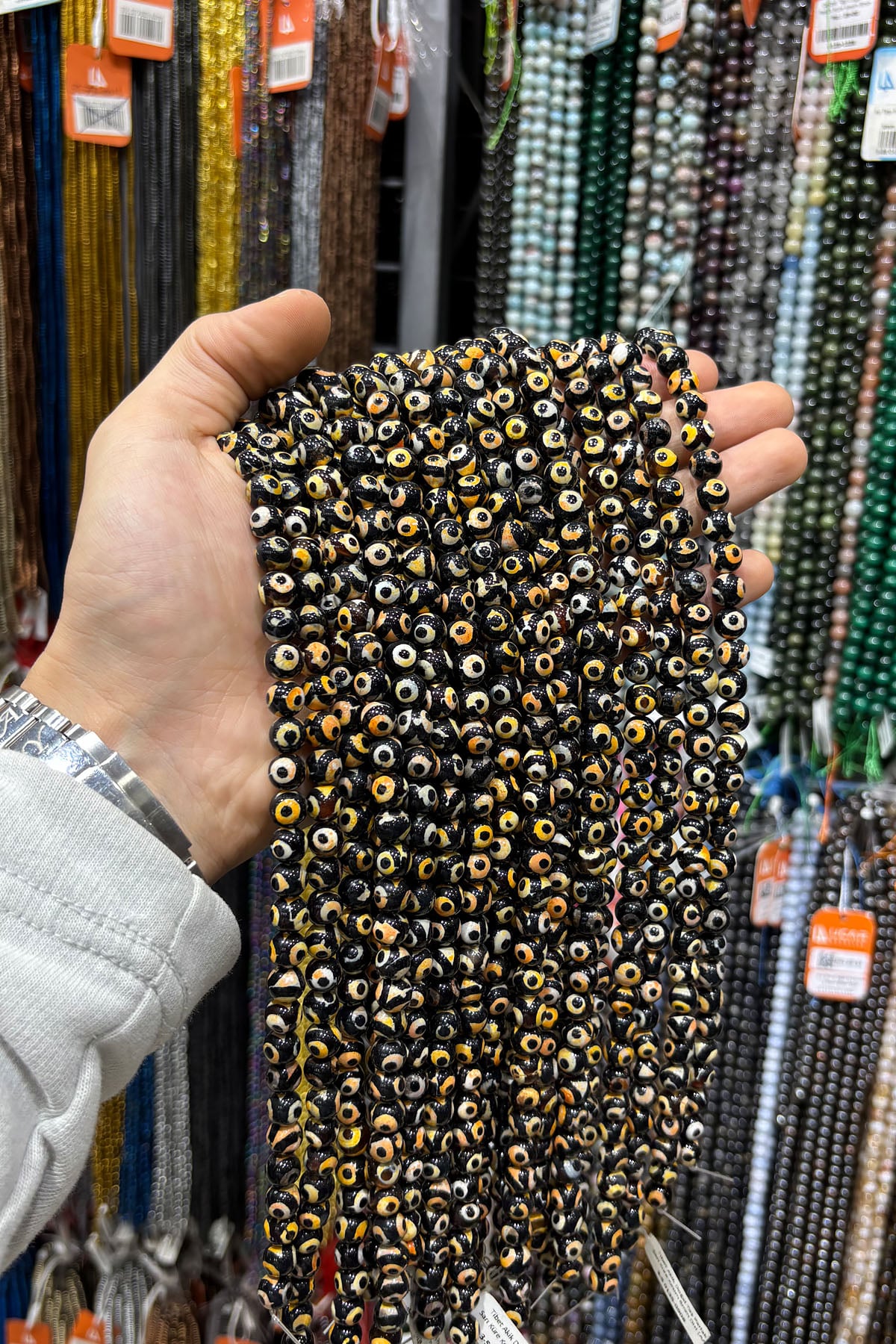 Tibet Akik Taşı Küre Kesim Parlak Sarı 8mm Doğal Taş Dizi [AA]