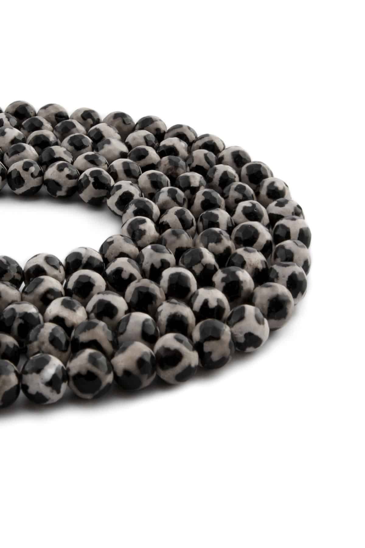 Tibetan Agate Natural Stone Shiny Black Facet Cut 8mm String Of Beads