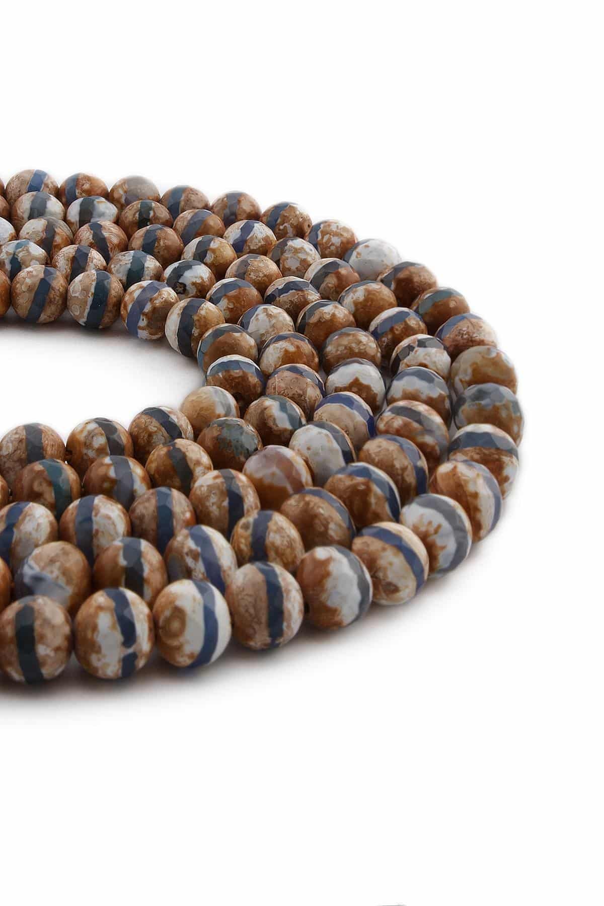 Tibetan Agate Natural Stone Shiny Orange Blue Facet Cut 8mm String Of Beads