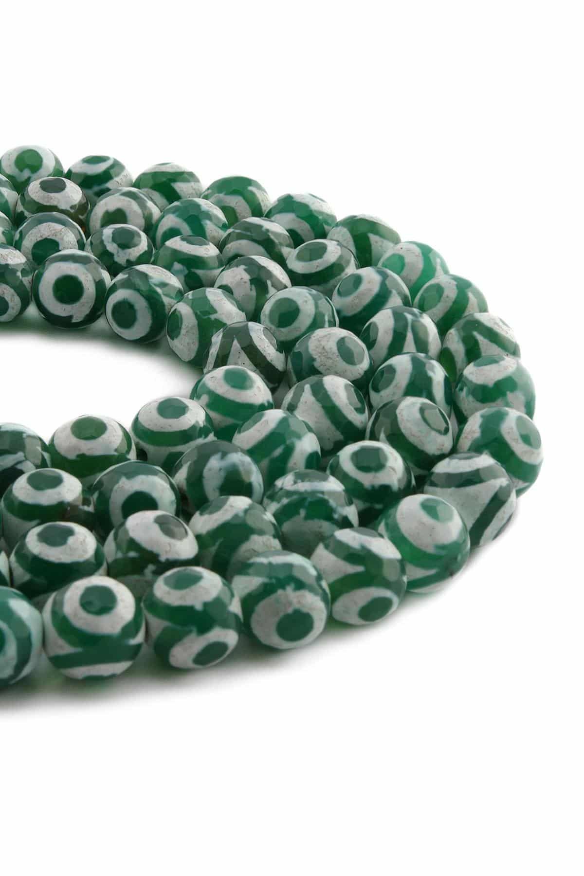 Tibetan Agate Natural Stone Shiny Green Facet Cut 10mm String Of Beads