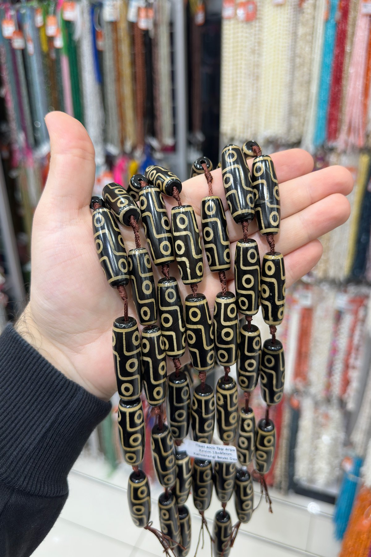 Tibet Akik Taşı Arpa Kesim Kahverengi Beyaz 13x40mm Doğal Taş Dizi