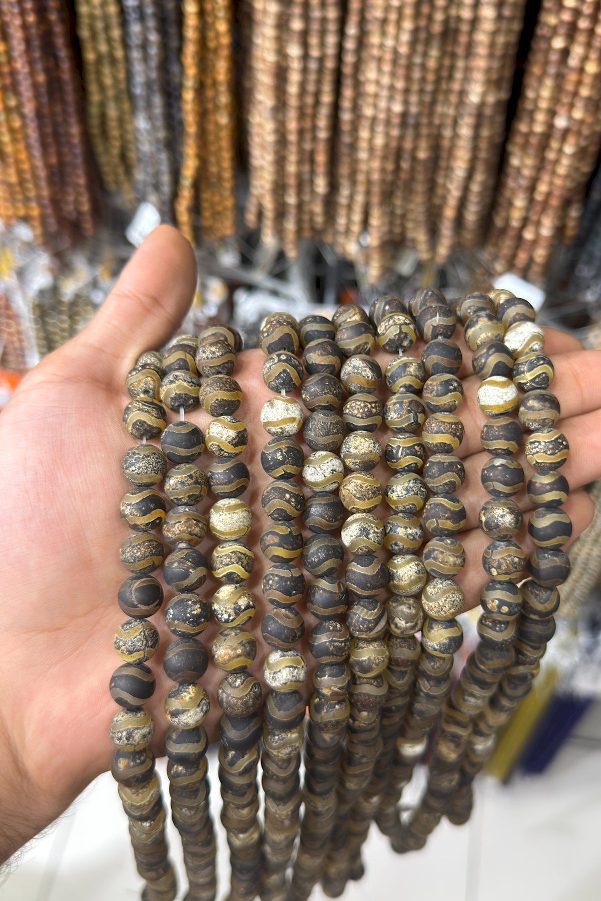 Tibet Akik Doğal Taş Küre Kesim 10mm Dizi