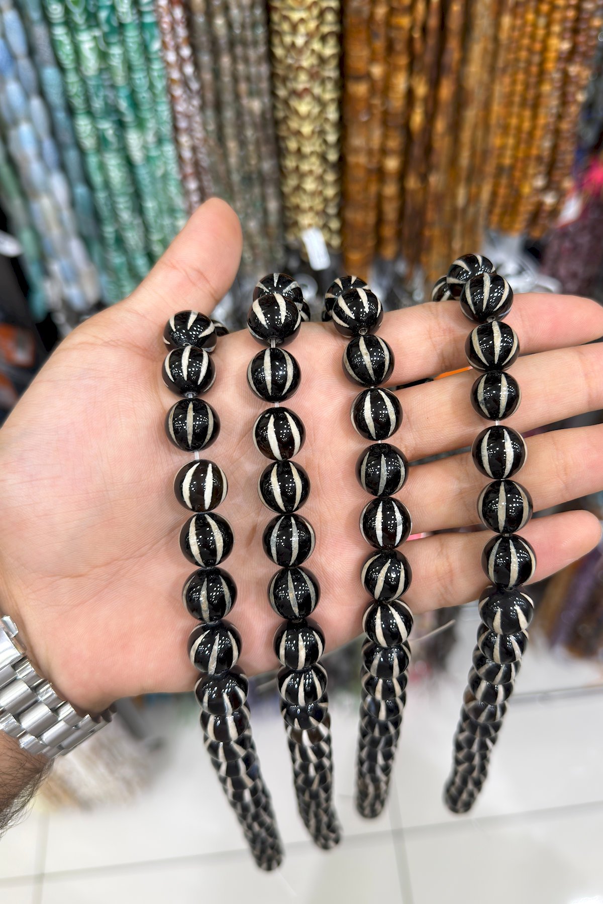 Tibet Akik Taşı Küre Kesim 14mm Dizi