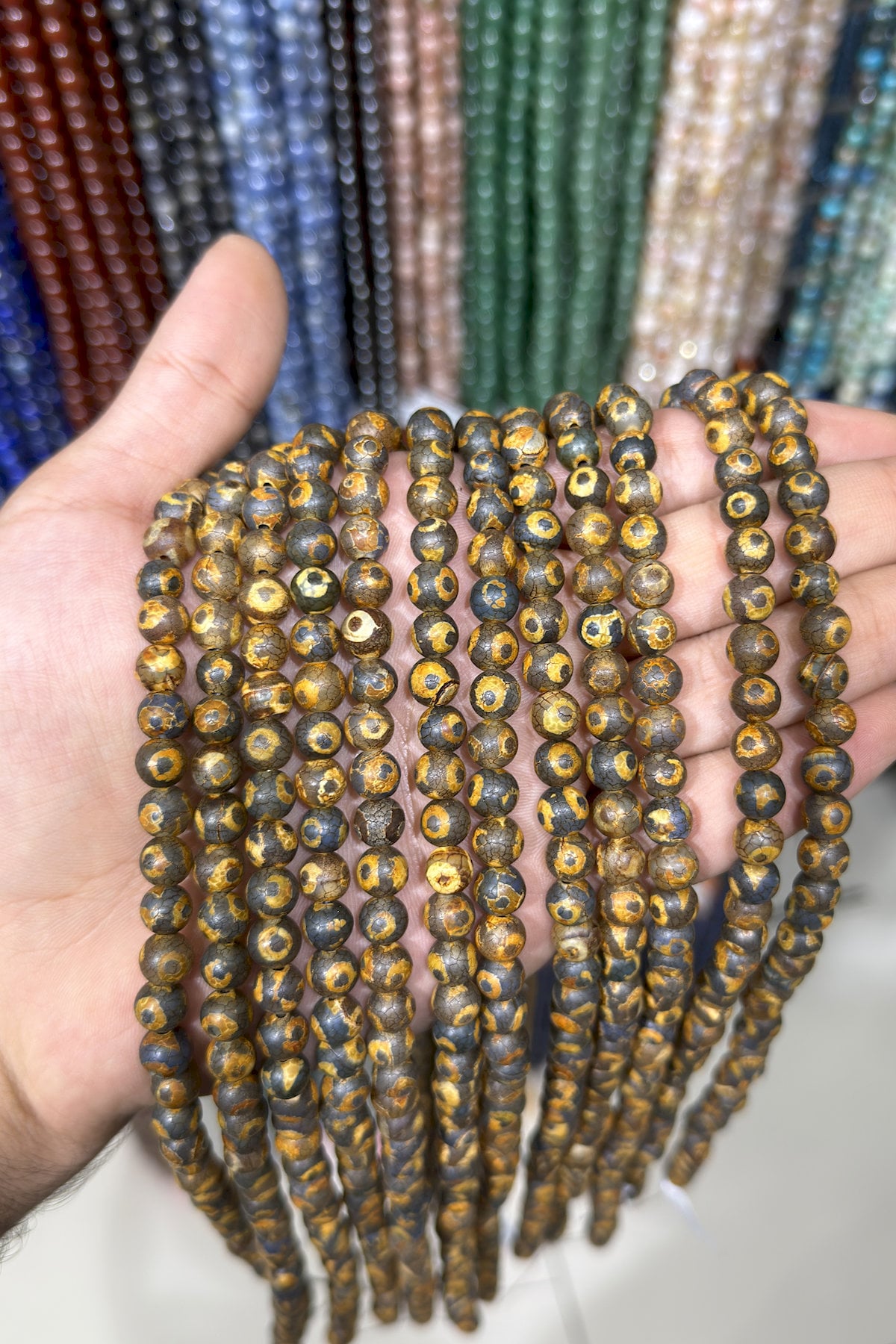 Tibet Akik Doğal Taş Mat Hardal Küre Kesim 8mm Dizi