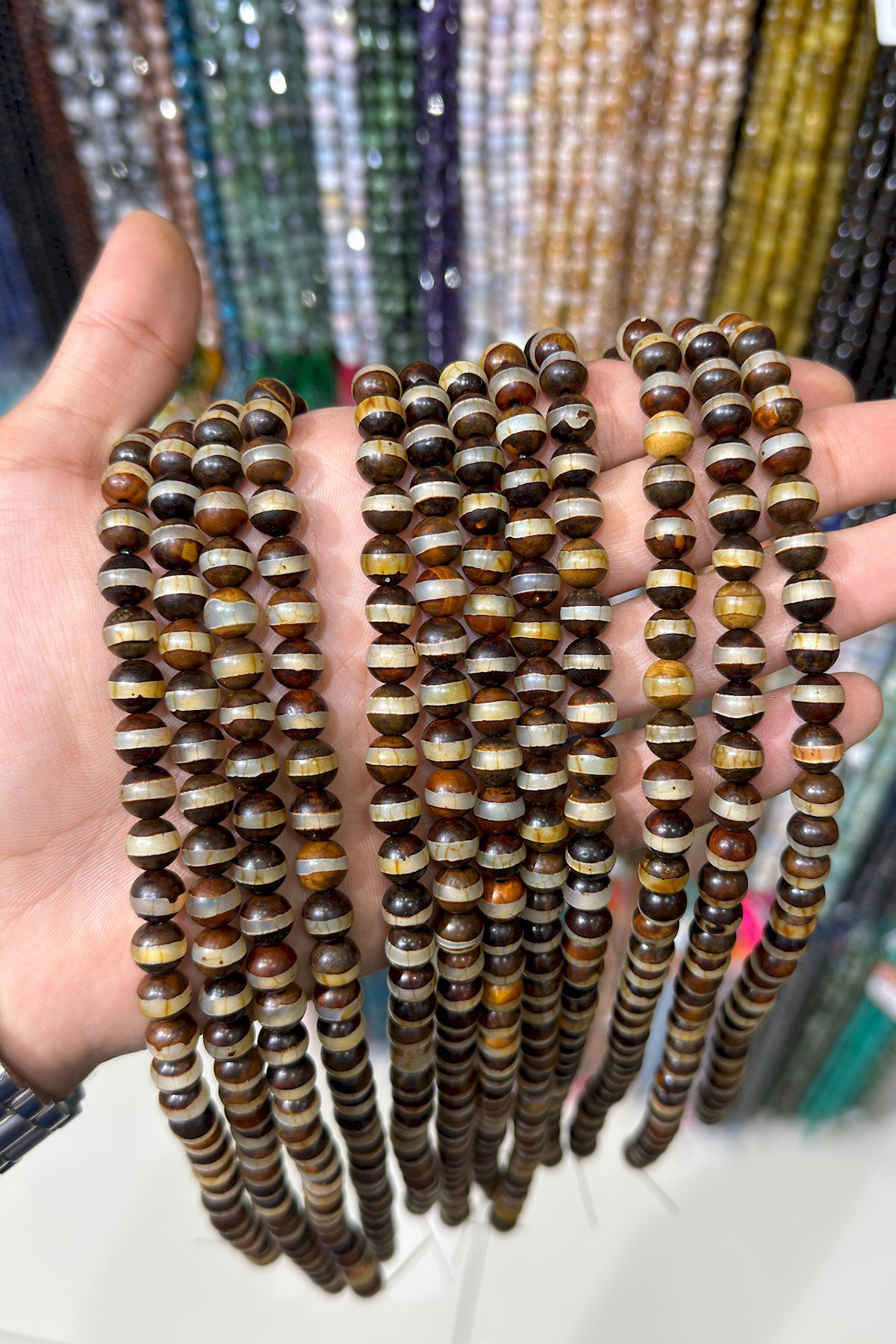 Tibet Akik Taşı Küre Kesim Mat Kahverengi 8mm Doğal Taş Dizi [AA]