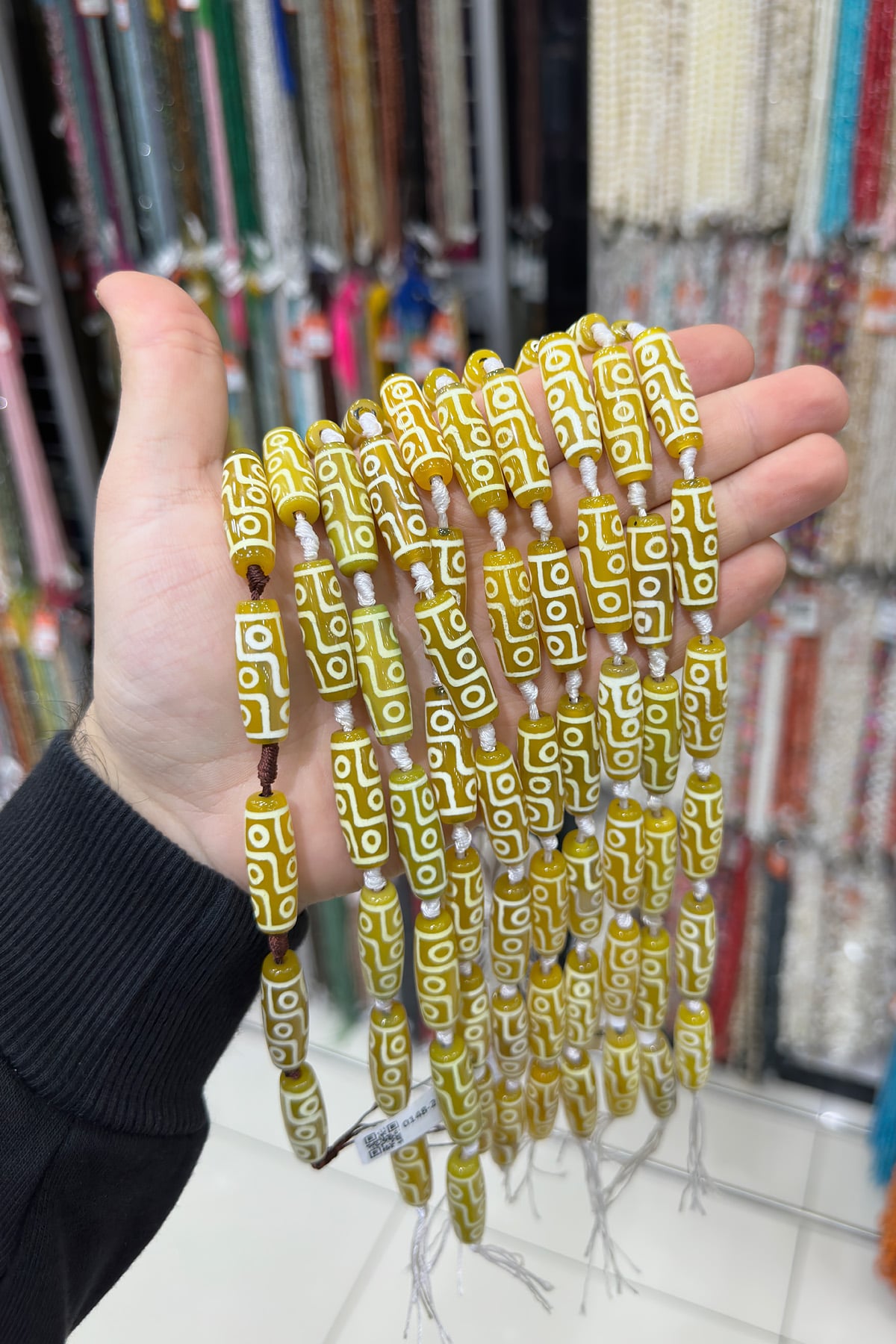 Tibet Akik Taşı Silindir Kesim Açık Sarı Beyaz 10x30mm Doğal Taş Dizi