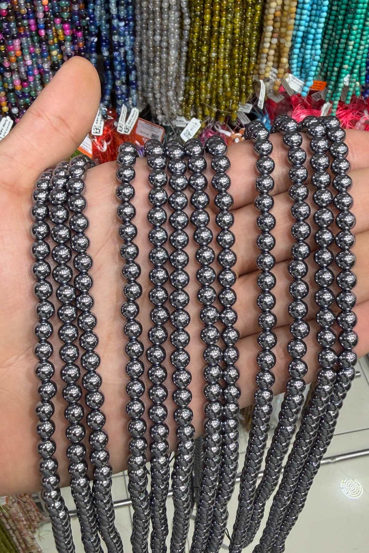 Vibration Stone Natural Stone Shiny Globe Cut 6mm String Of Beads