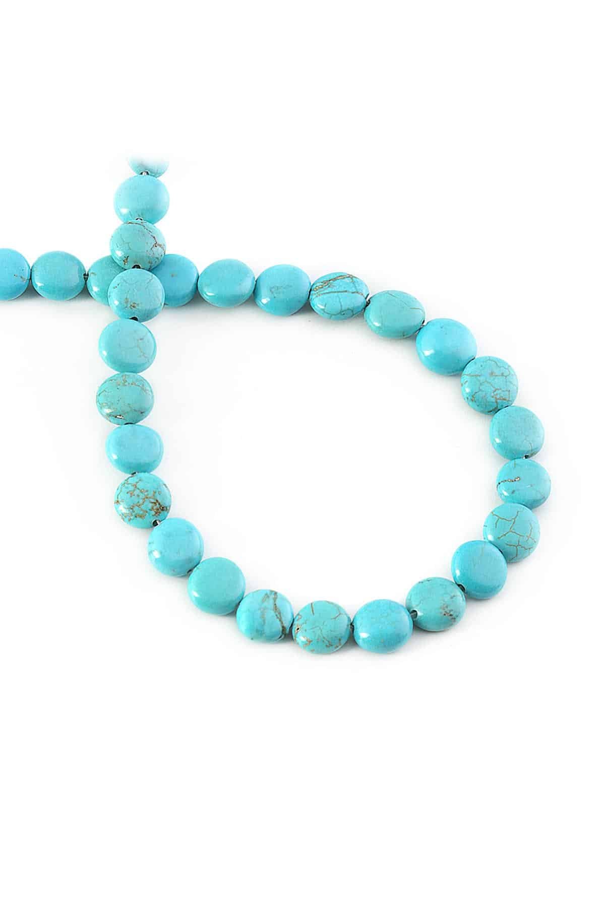 Turquoise Natural Stone Circle Cut 8mm String Of Beads